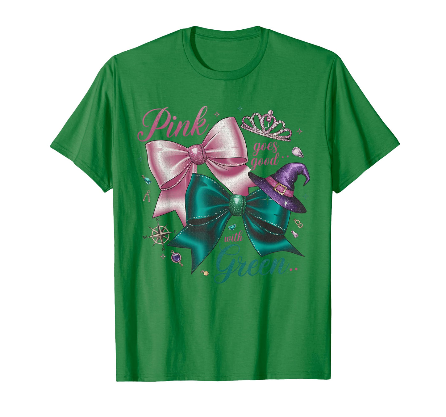 Funny Halloween Witch Pink Goes Good With Green Women Girls T-Shirt