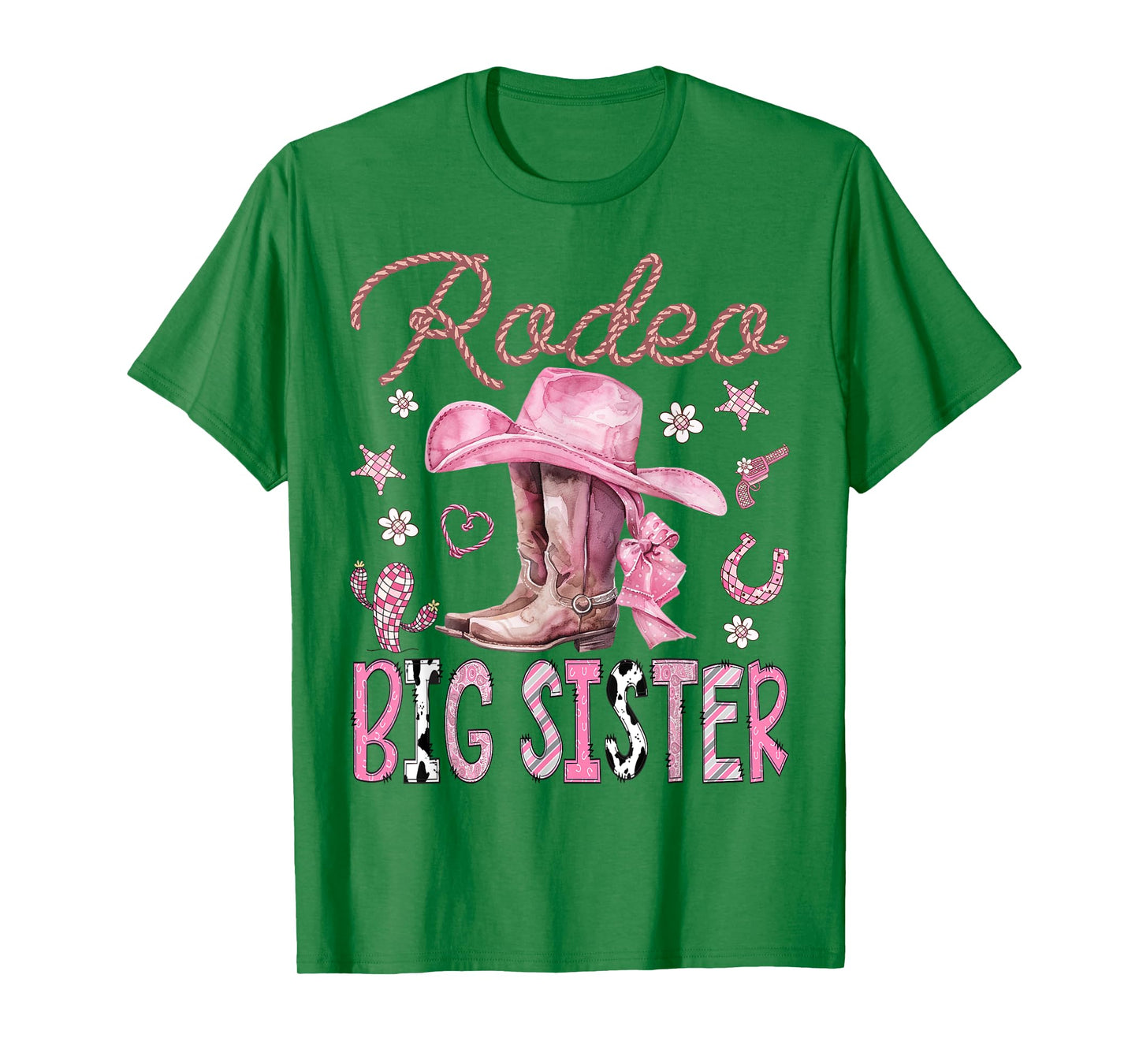 Rodeo Big Sister Pink CowGirl Coquette Boots Birthday Girl T-Shirt
