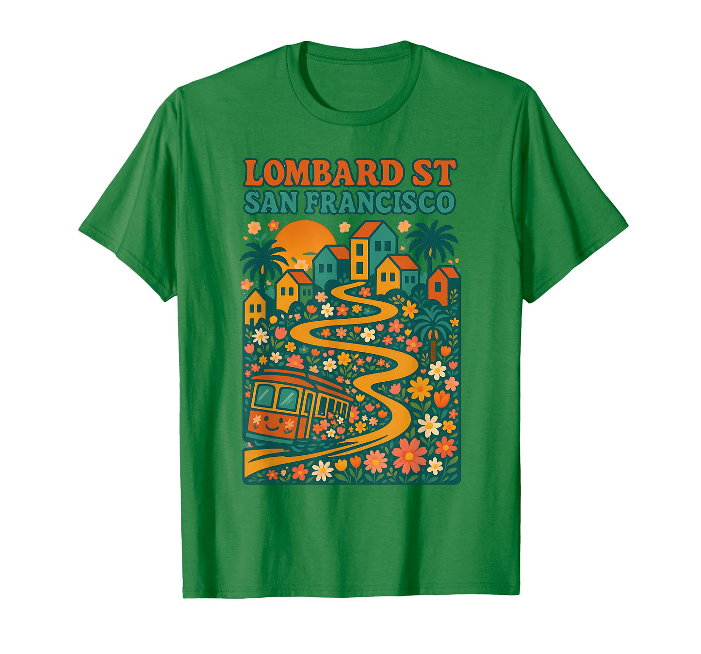 Lombard Street San Francisco Cable Car Cute Floral Vintage T-Shirt
