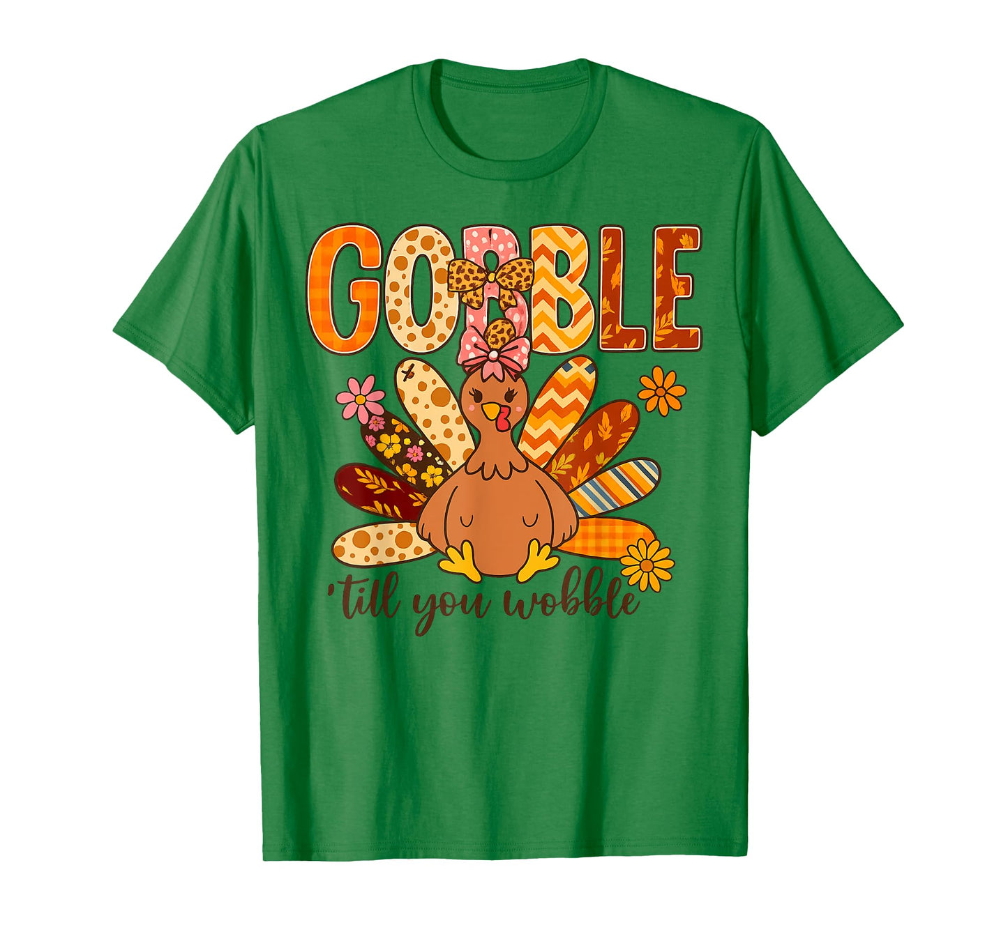Gobble Til You Wobble Thanksgiving Floral Turkey Leopard T-Shirt