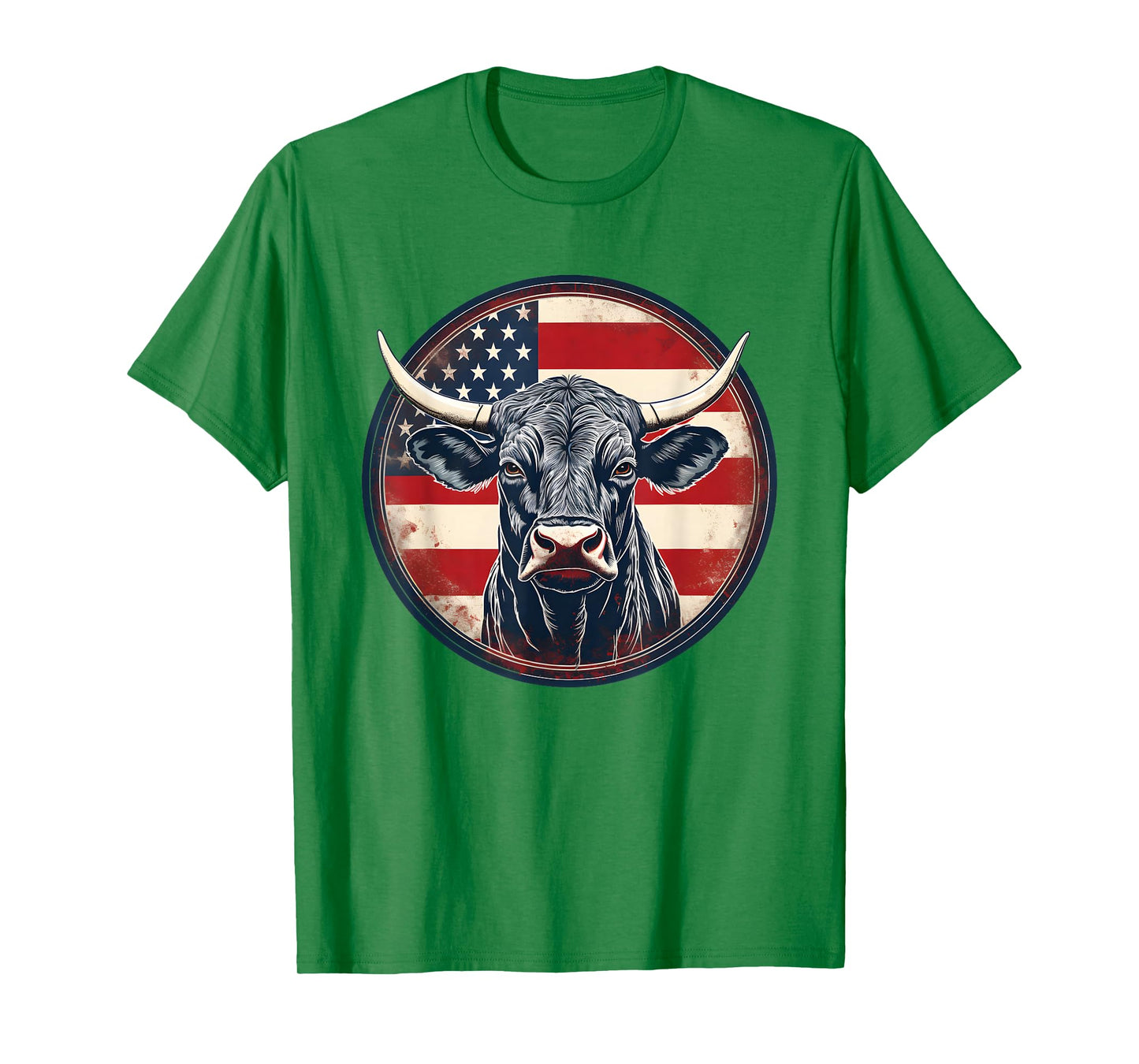 Bull American Flag Rodeo Distressed Cowboy Red Western T-Shirt