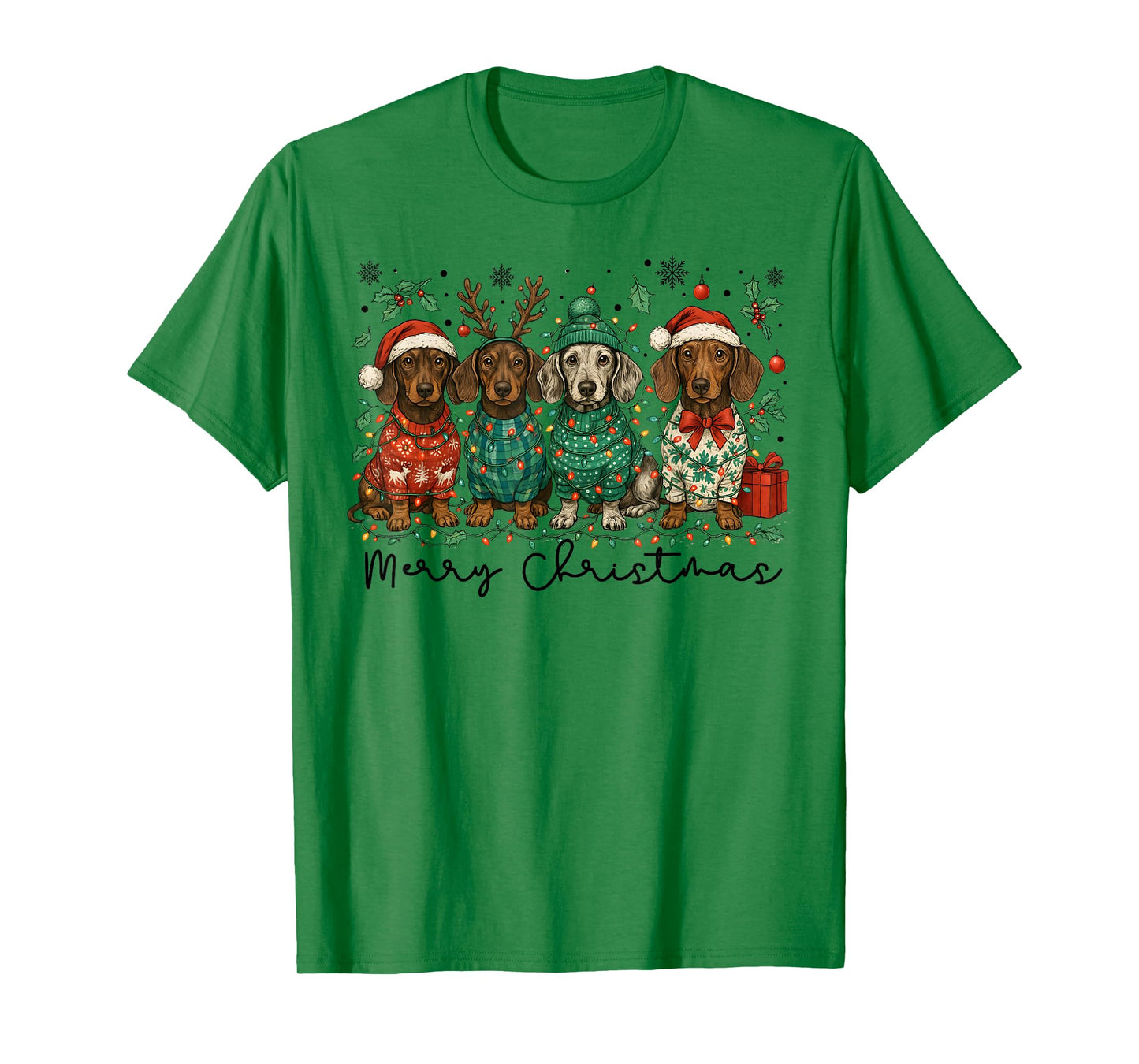 Merry Christmas Dachshund Dog Retro Xmas Puppy Men Women Kid T-Shirt