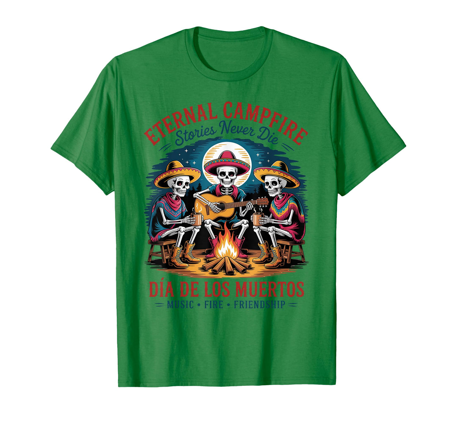 Mexican Campfire Sugar Skull Skeleton Día de los Muertos T-Shirt