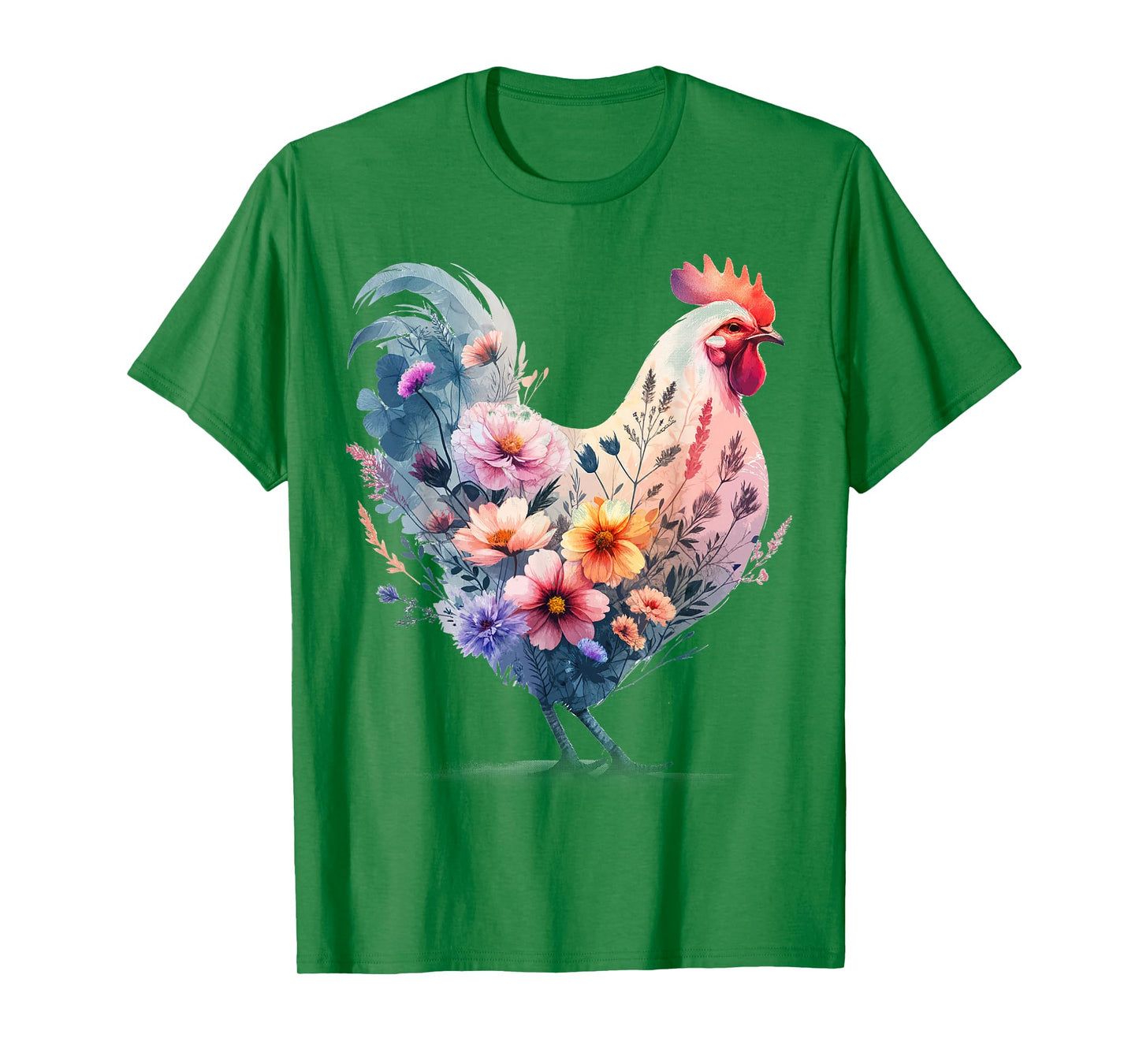 Chicken Floral Art Graphic Women Farm Chicken Lover Colorful T-Shirt