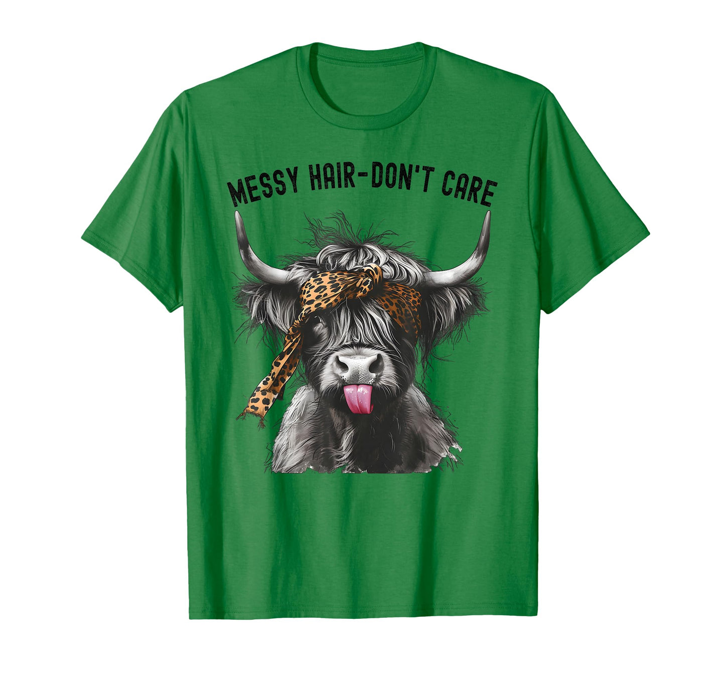 Highland Cow Leopard Print Messy Hair Don't Care Western T-Shirt