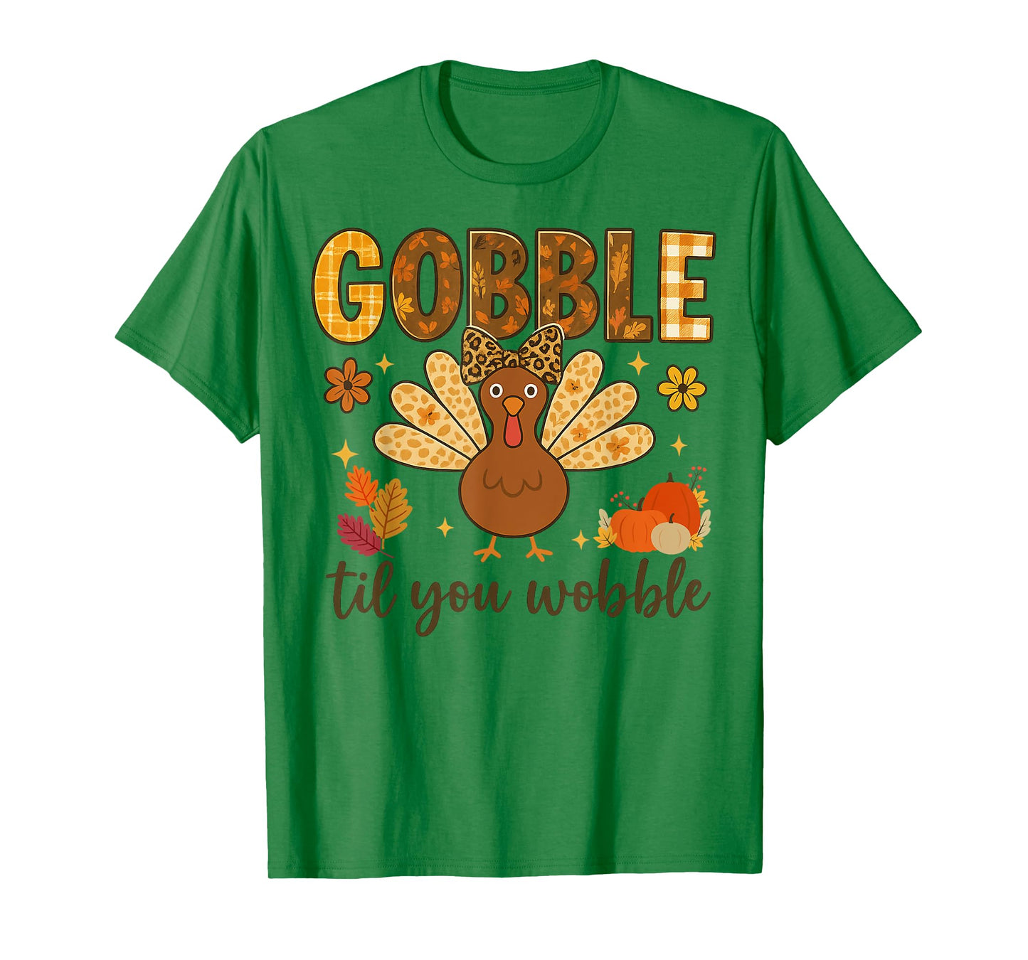 Gobble Til You Wobble Thanksgiving Floral Turkey Leopard T-Shirt