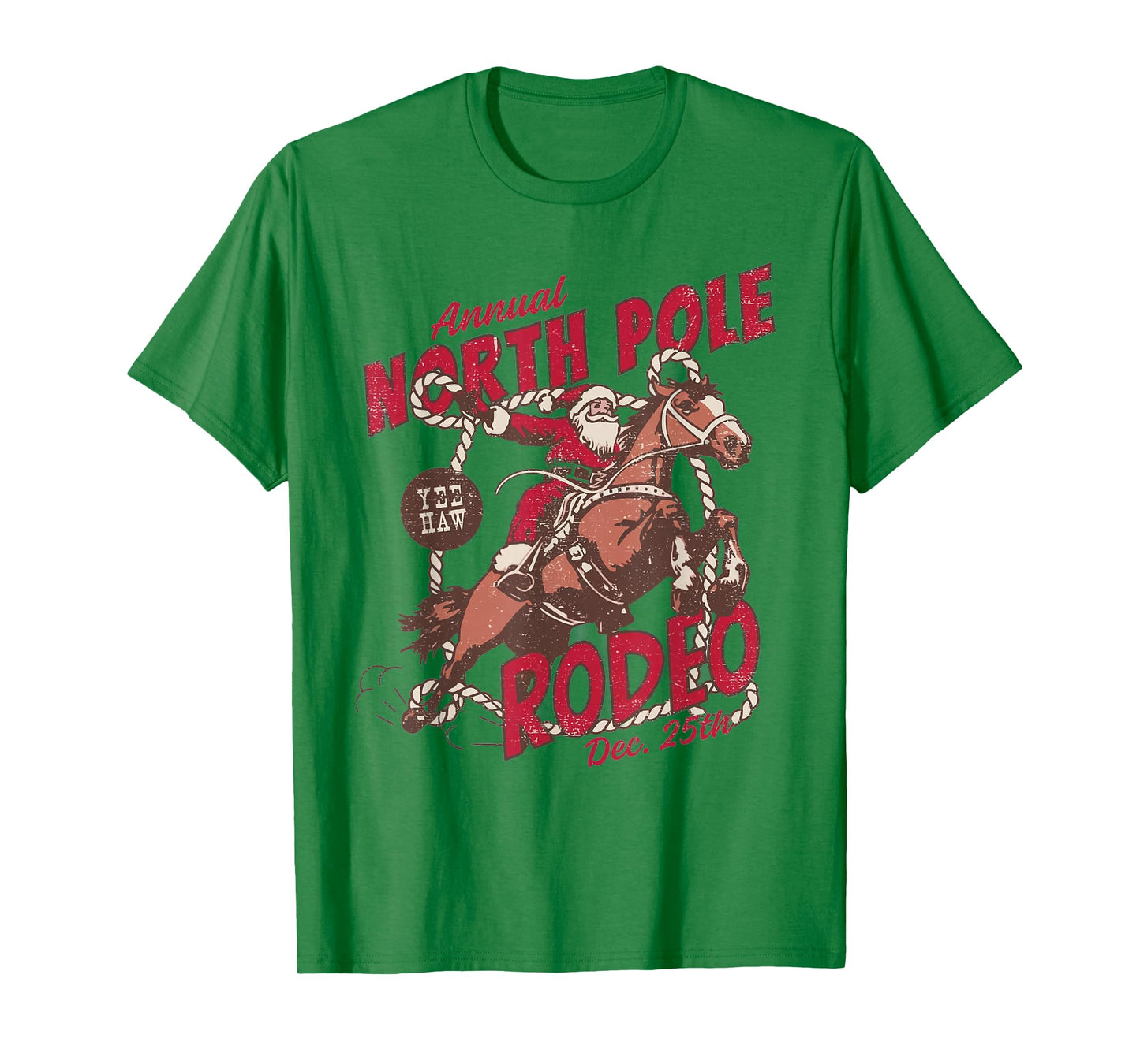 Vintage North Pole Rodeo Cowboy Santa Country Christmas T-Shirt