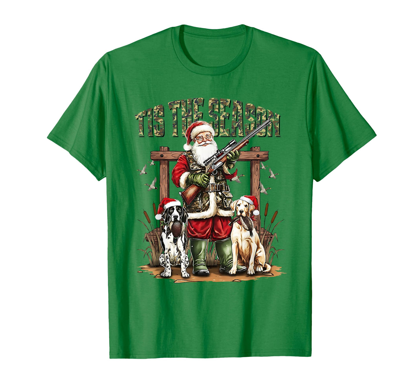Camo Santa Tis The Season Hunter Christmas Hunting Dogs Boys T-Shirt