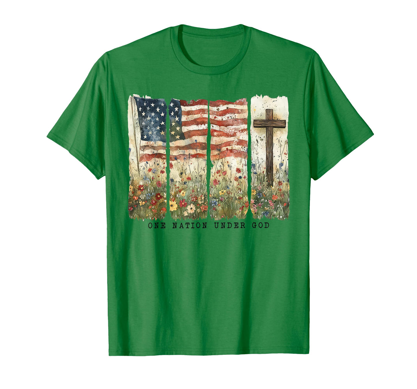 One Nation Under God Flag 4th Of July Patriotic Christian T-Shirt