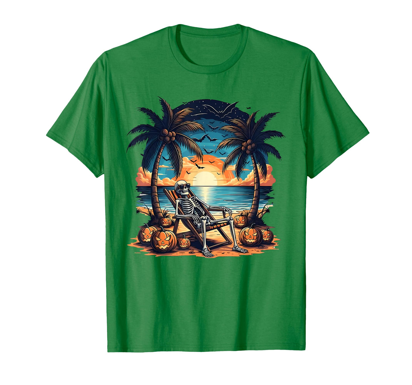 Funny Summerween Skeleton Beach Party Halloween Vibes T-Shirt