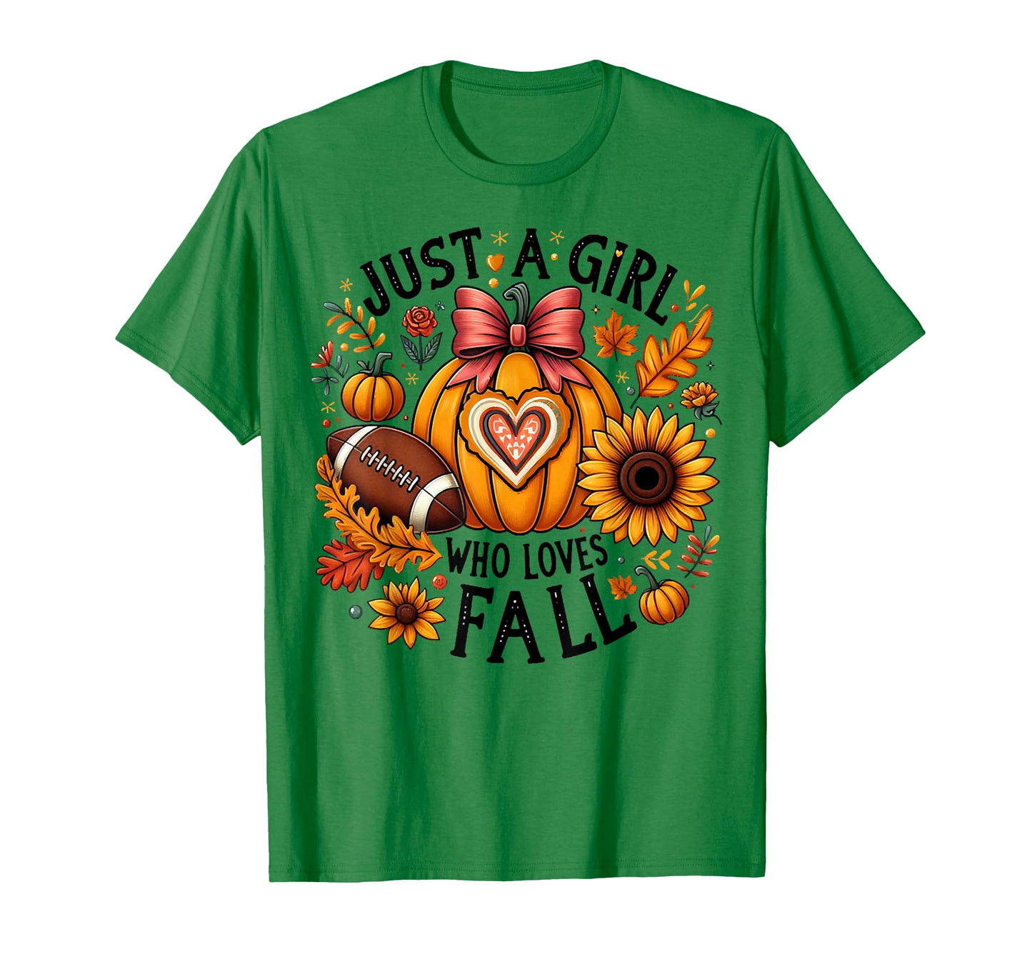 Just A Girl Who Loves Fall, Pumpkin Football And Sunflower T-Shirt