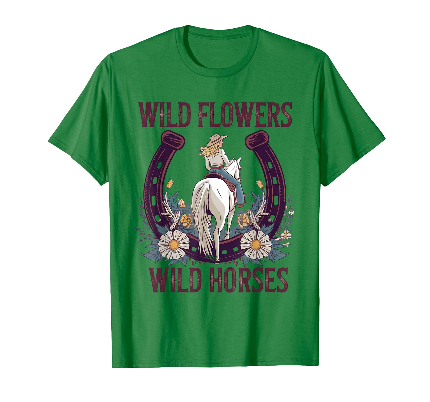 Retro Southern Sunset Cowgirl Wild Flowers - Wild Horses T-Shirt