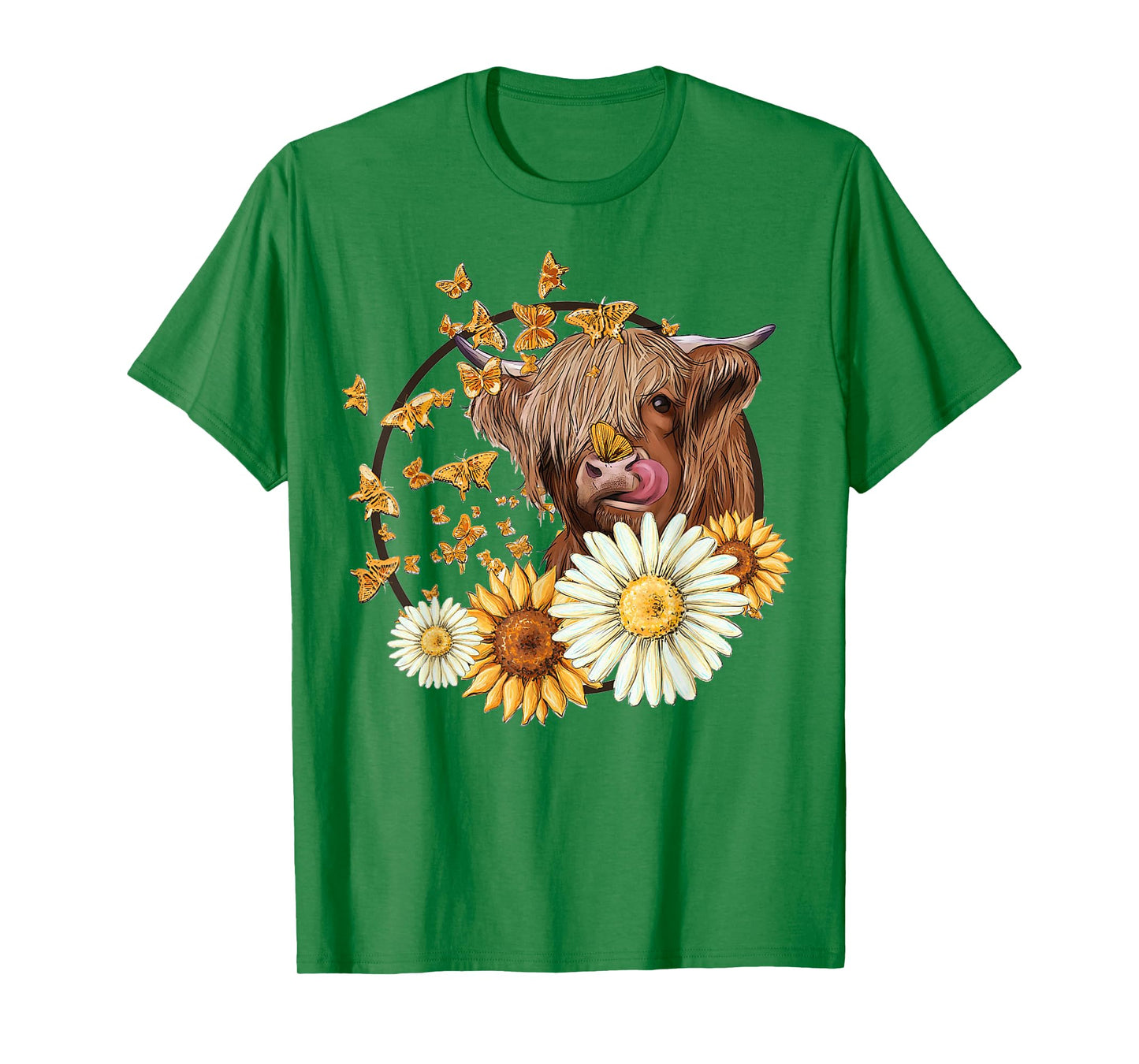 Highland Cow With Sunflower Daisies Butterflies Farm Western T-Shirt