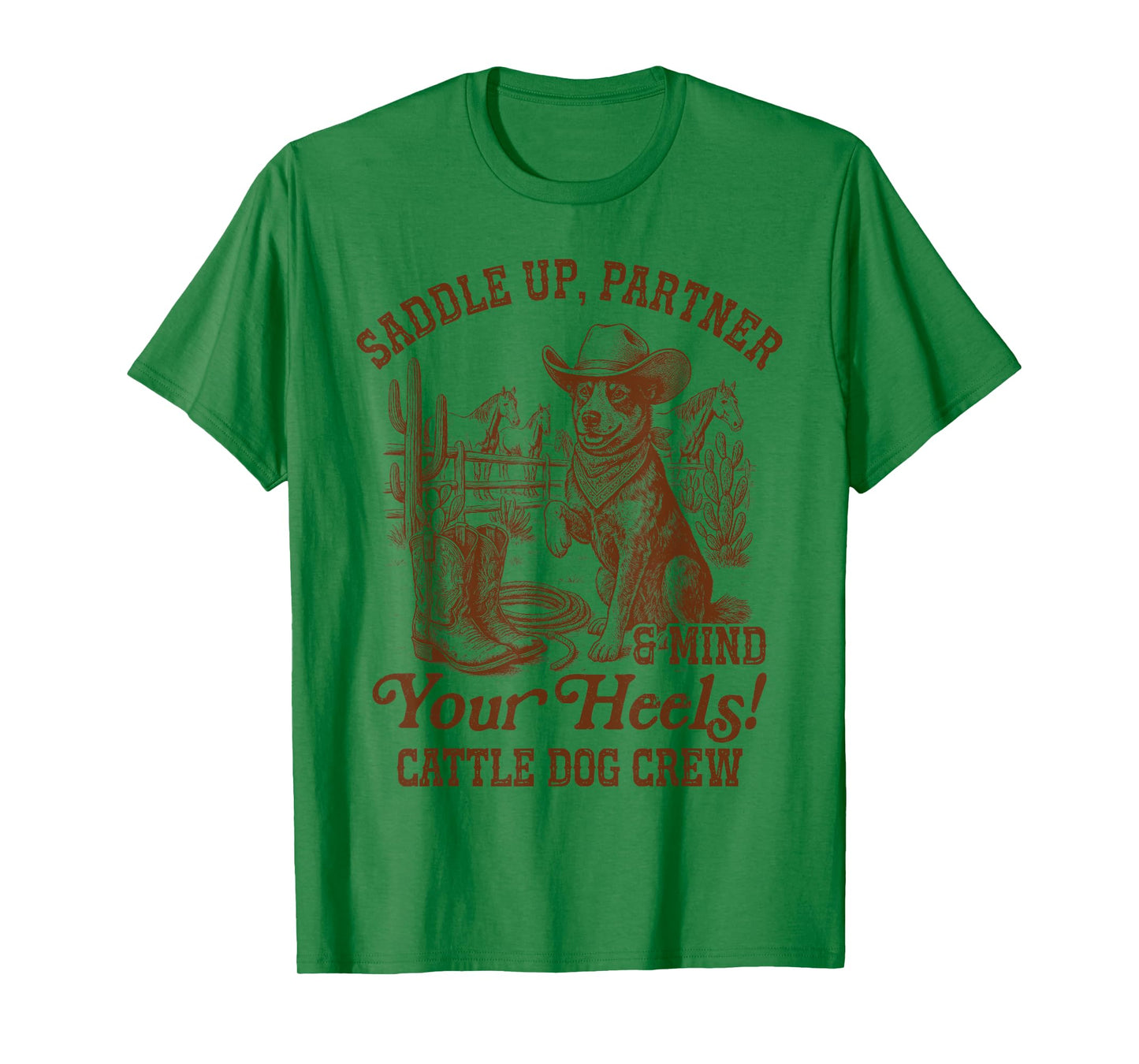Blue Heeler Dog Cowboys Saddles Up Partner Cattle Dog Crew T-Shirt