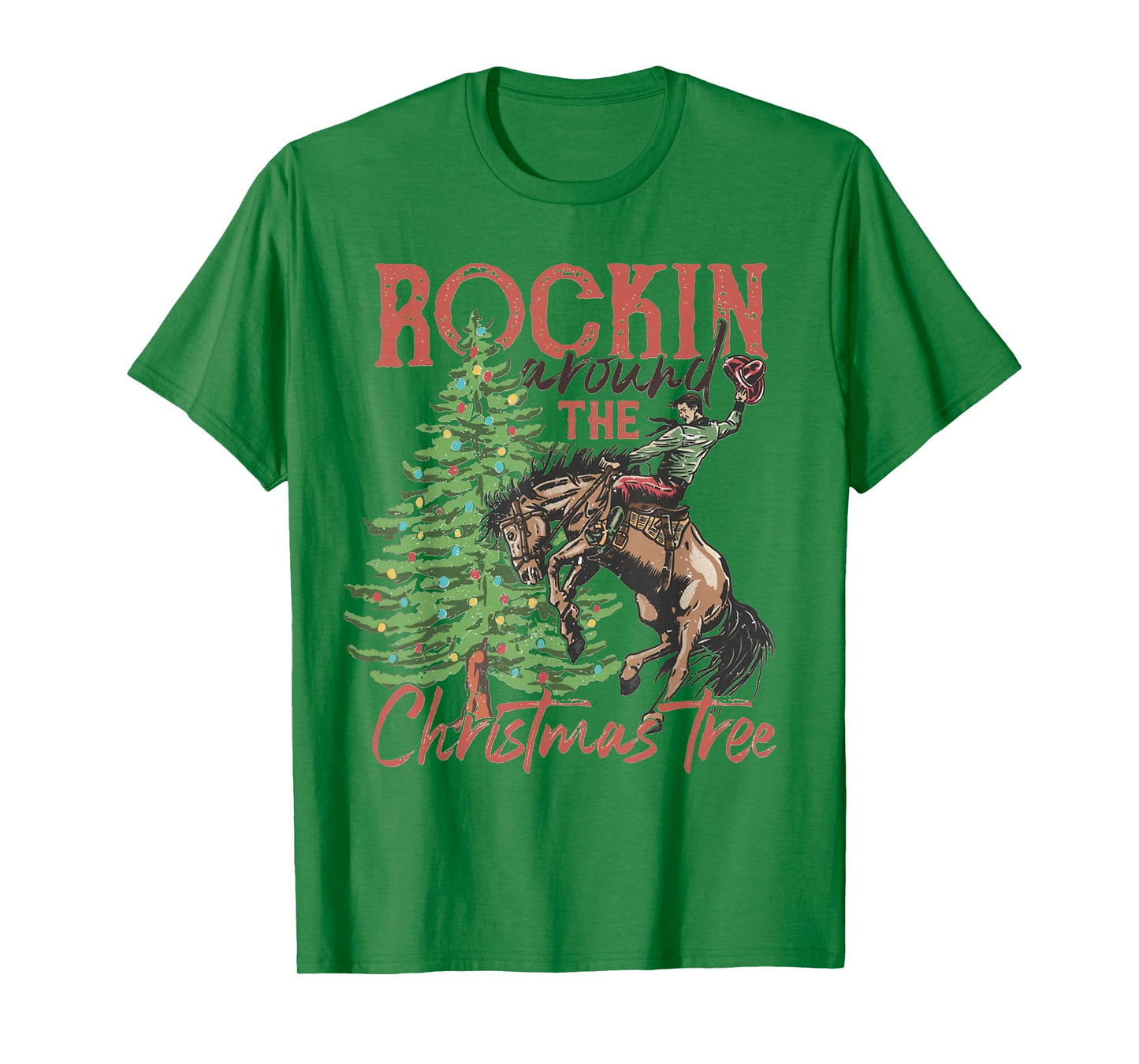 Rocking Around The Christmas Tree Christmas Cowboy Horse T-Shirt