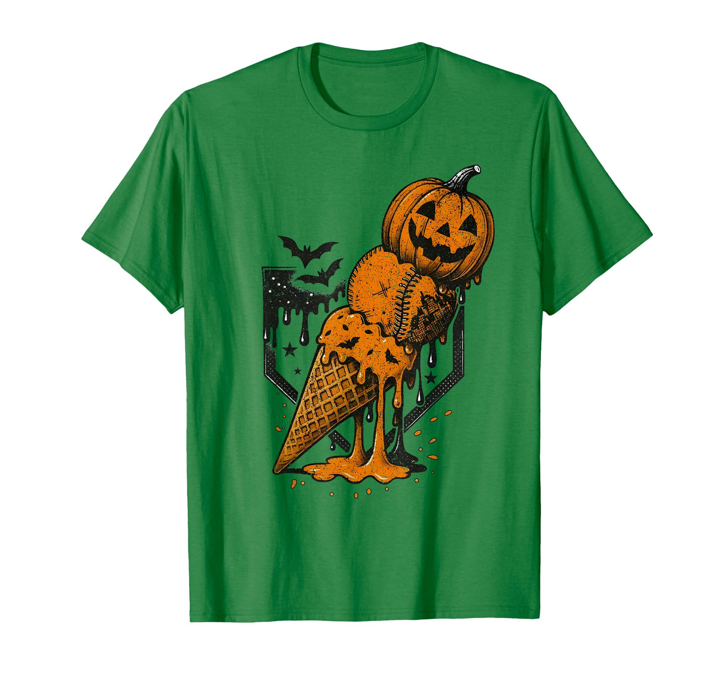 Pumpkin Ice Cream Cone Baseball Home Plate Halloween Season T-Shirt