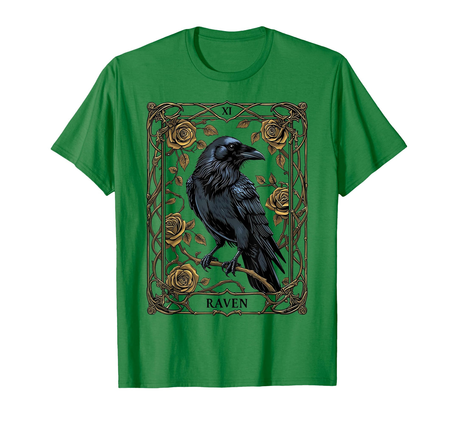 Vintage Raven Tarot Card Gothic Wiccan Pagan Witch Black T-Shirt
