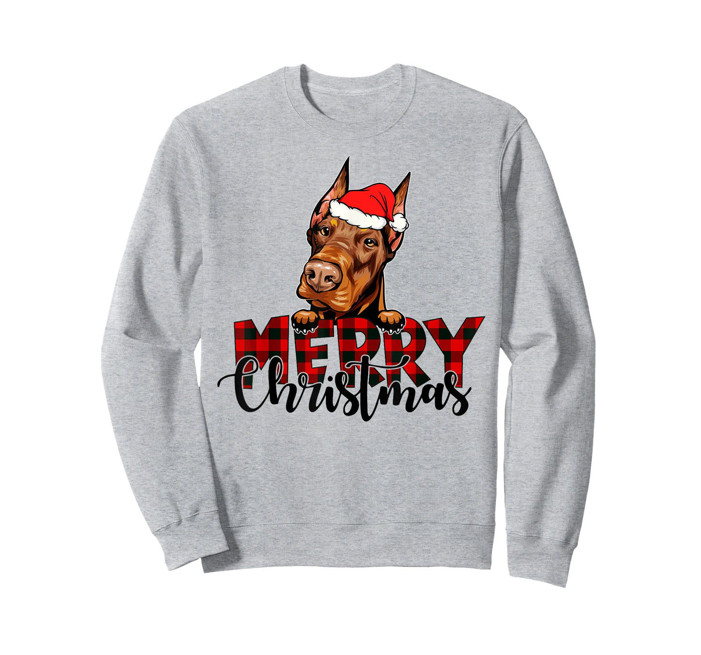 Merry Christmas Doberman Dog Christmas Red Plaid Santa Hat T-Shirt