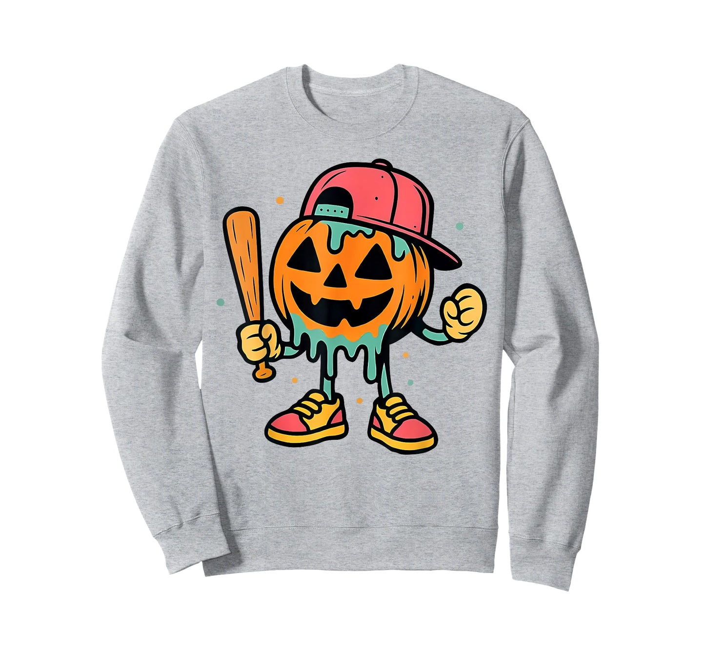 Pumpkin Baseball Player Halloween Ice Cream Drip Men Boys T-Shirt