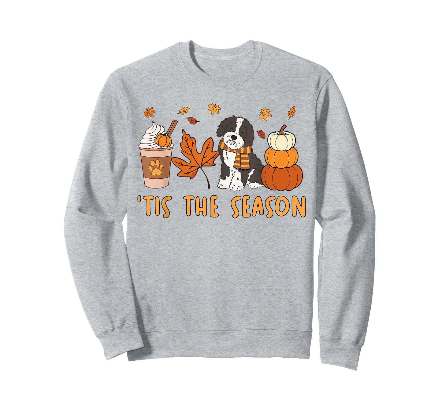 Tis The Season Sheepadoodle Dog Fall Autumn Pumpkin Coffee T-Shirt for Men Women Kids