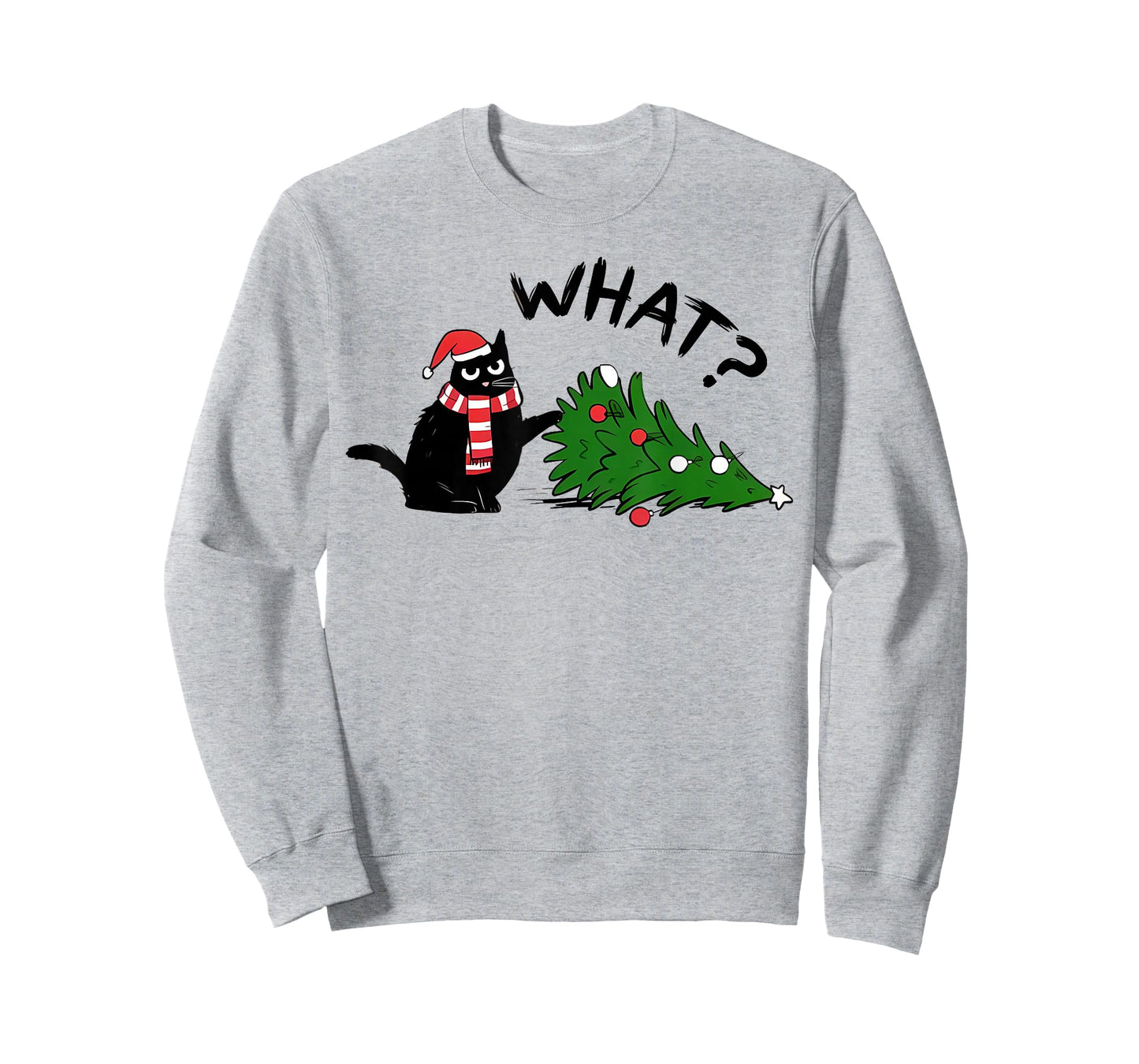 Funny Black Cat What? Christmas Tree Funny Cat Lover T-Shirt