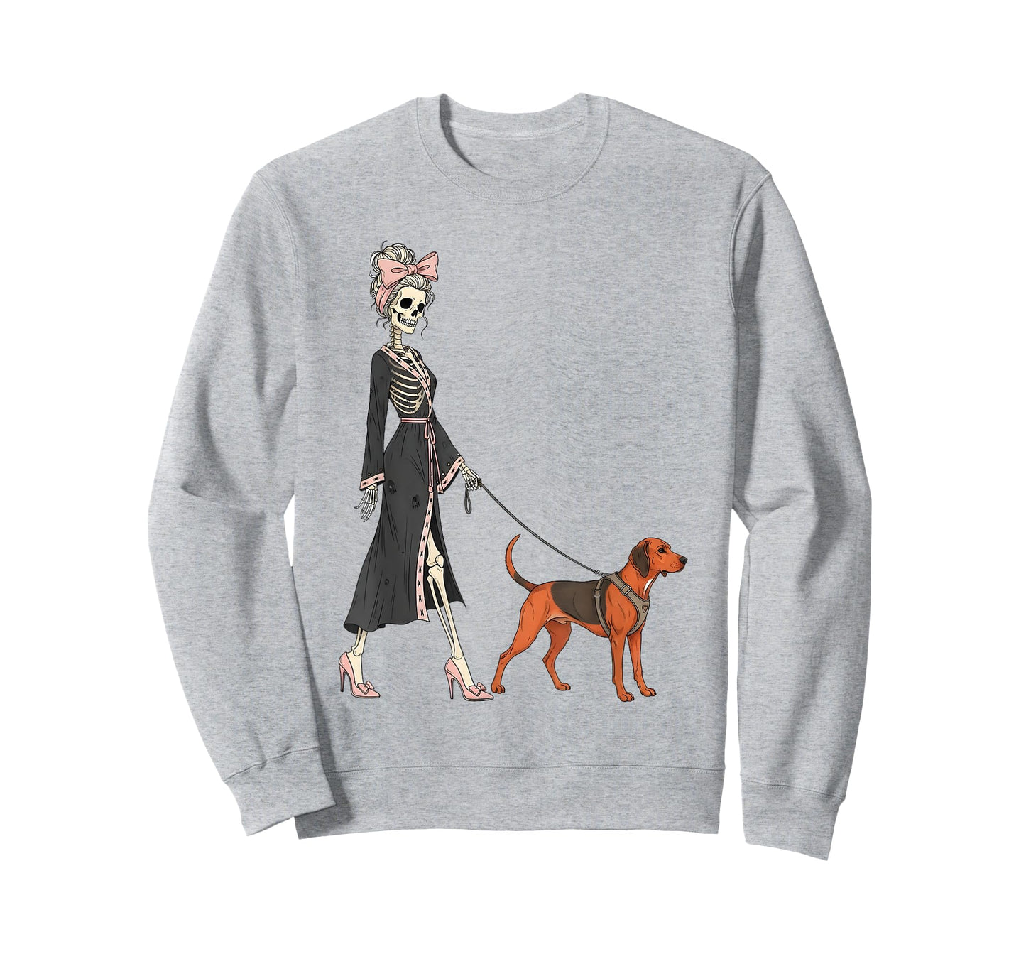 Skeleton Redbone Coonhound Dog Walking Halloween Women T-Shirt
