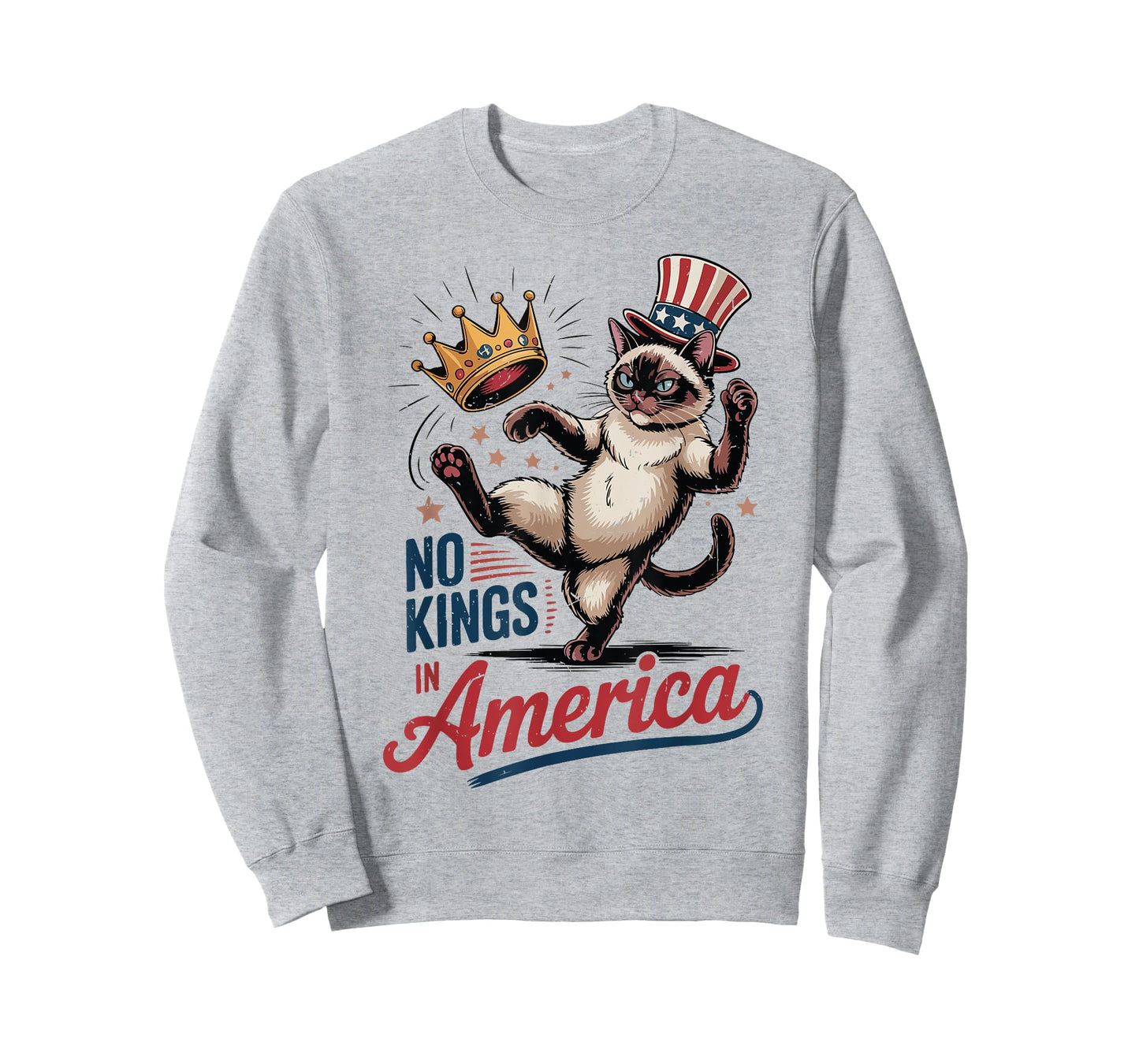 Siamese Cat No Kings in America 4th July Mom Dad Patriotic T-Shirt for Men Women Kids