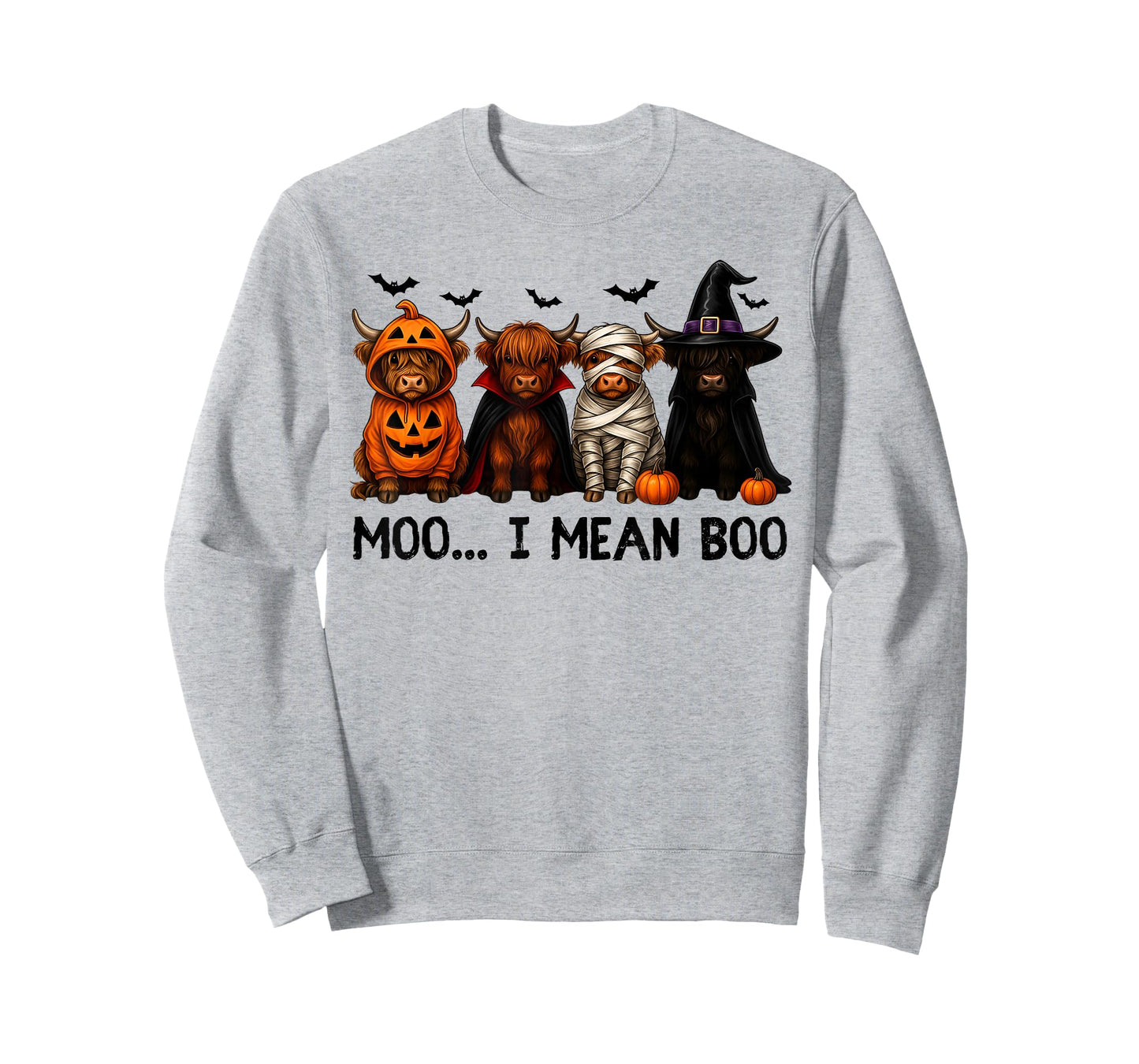 Moo I Mean Boo Funny Highland Cow with Halloween Costume T-Shirt