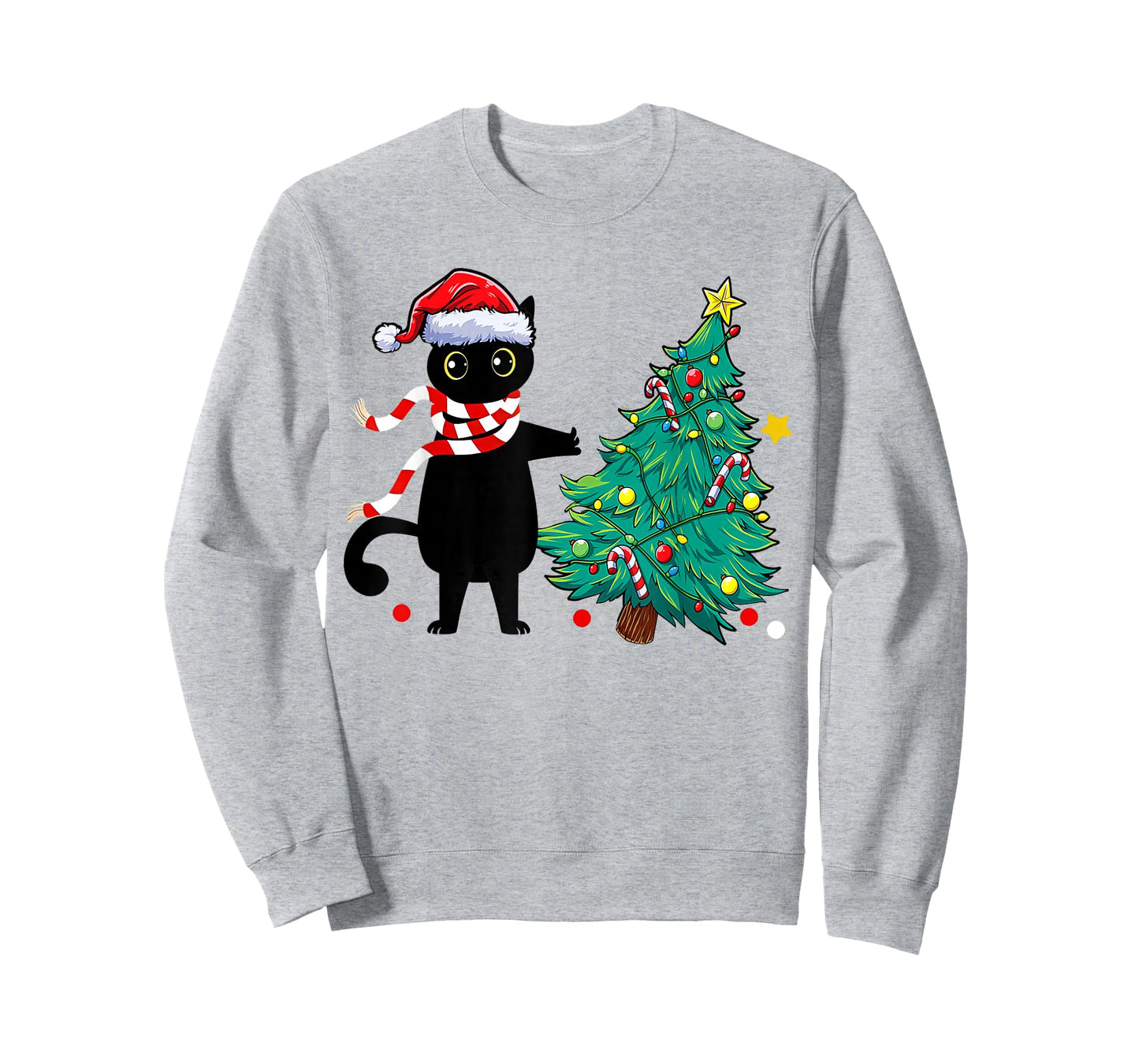 Christmas Cat for Women Men Family Funny Black Cat Tree T-Shirt