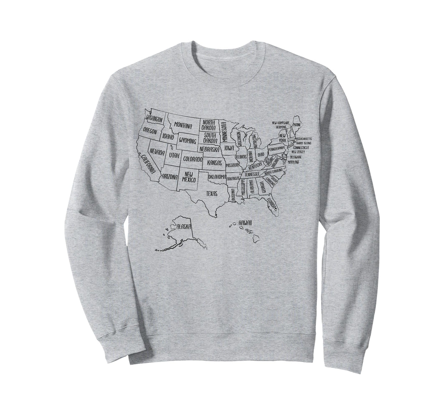 Black Outline Map of the 50 United States, USA Political map T-Shirt