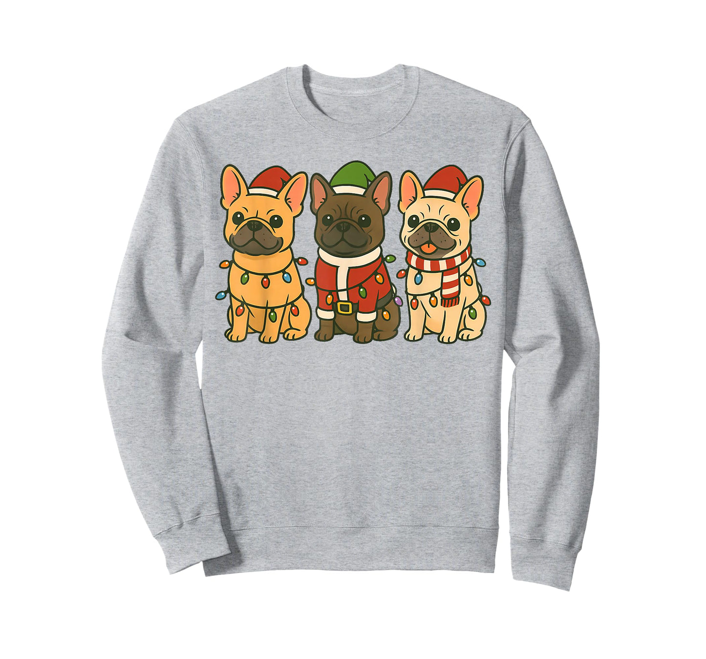 Cute French Bulldog Dogs Christmas Lights Santa Holiday Fun T-Shirt