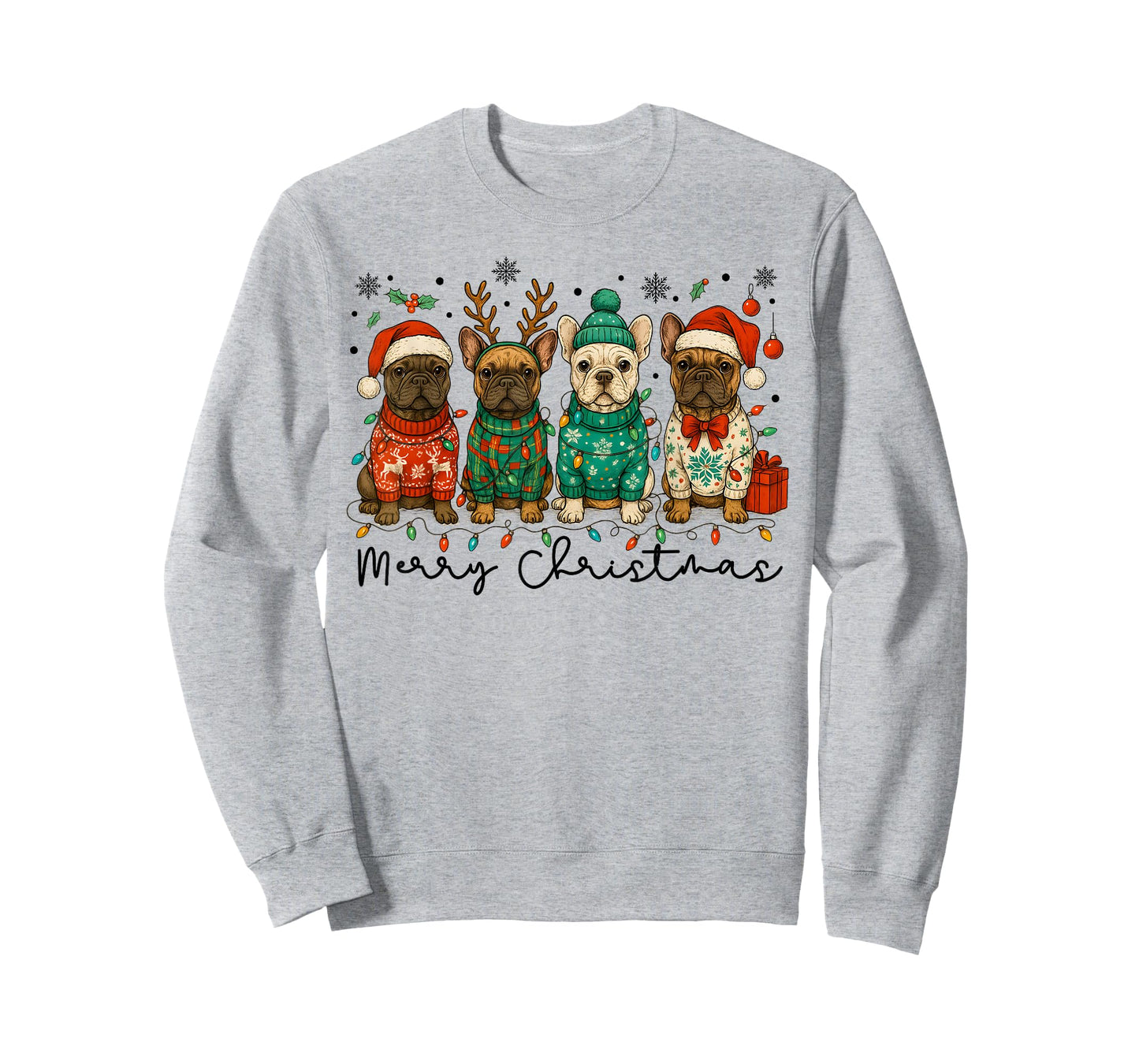 Merry Christmas French Bulldog Xmas Puppy for Men Women Kids T-Shirt