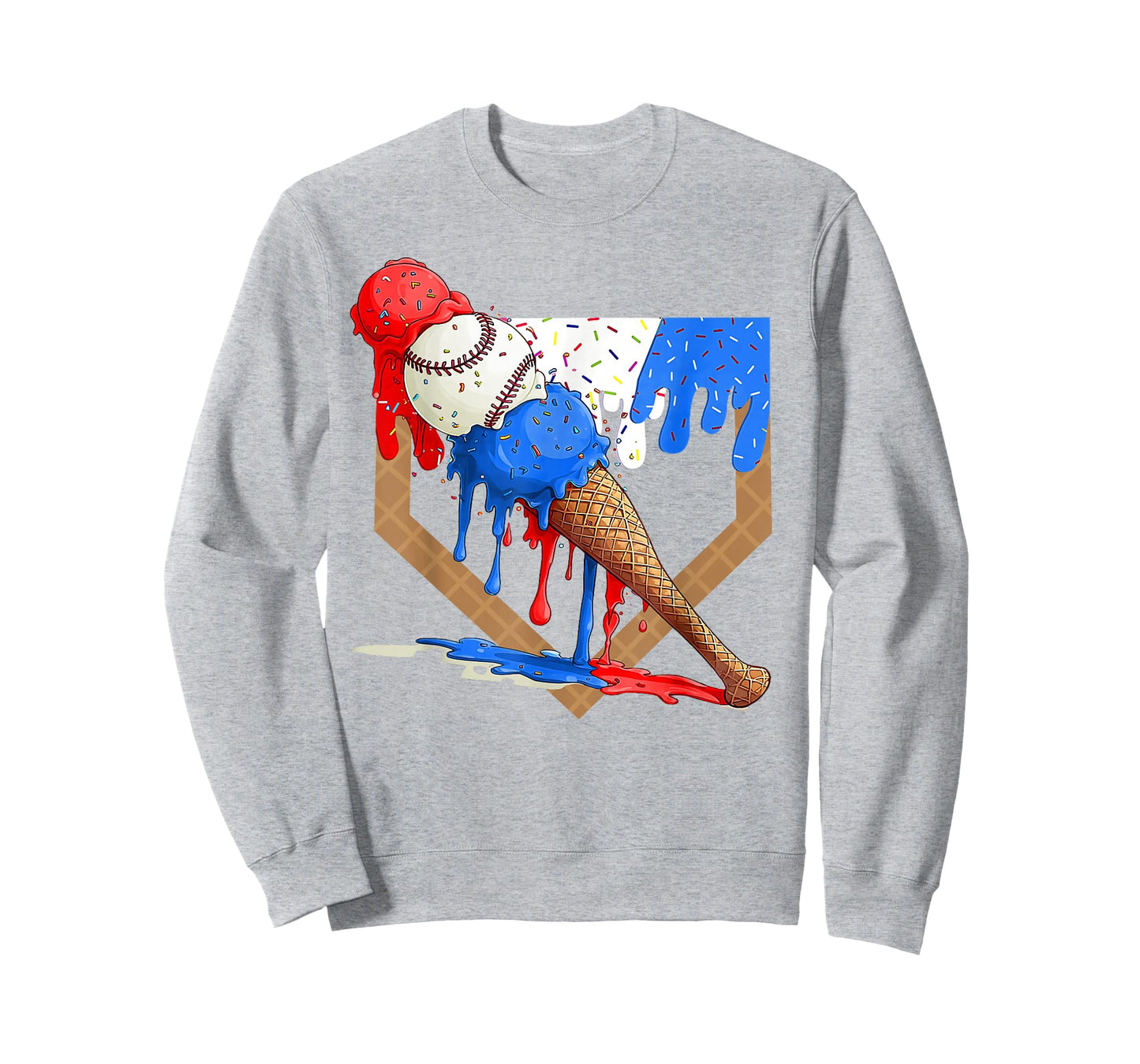 4th of July Red White and Blue Baseball Ice Cream Drip Boys T-Shirt