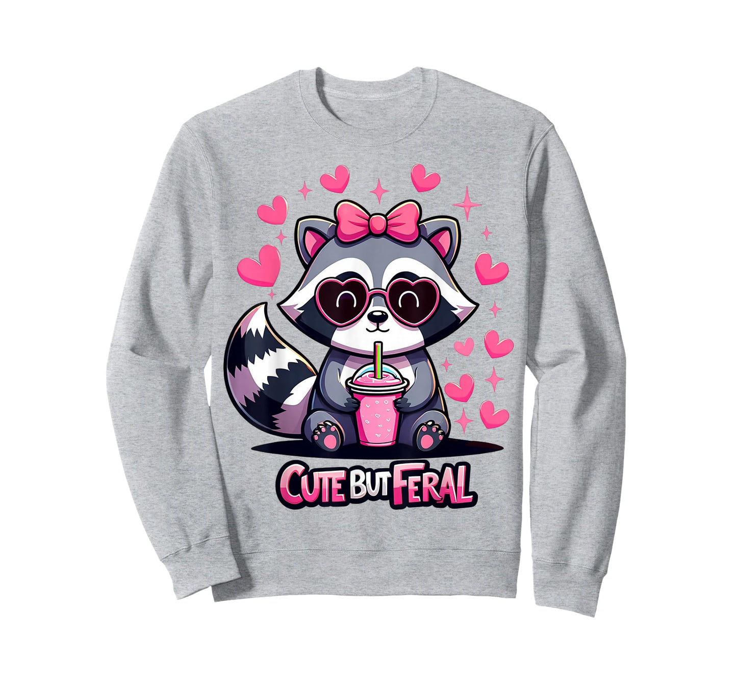 Cute But Feral Funny Pink Racoon with Glasses Kids T-Shirt