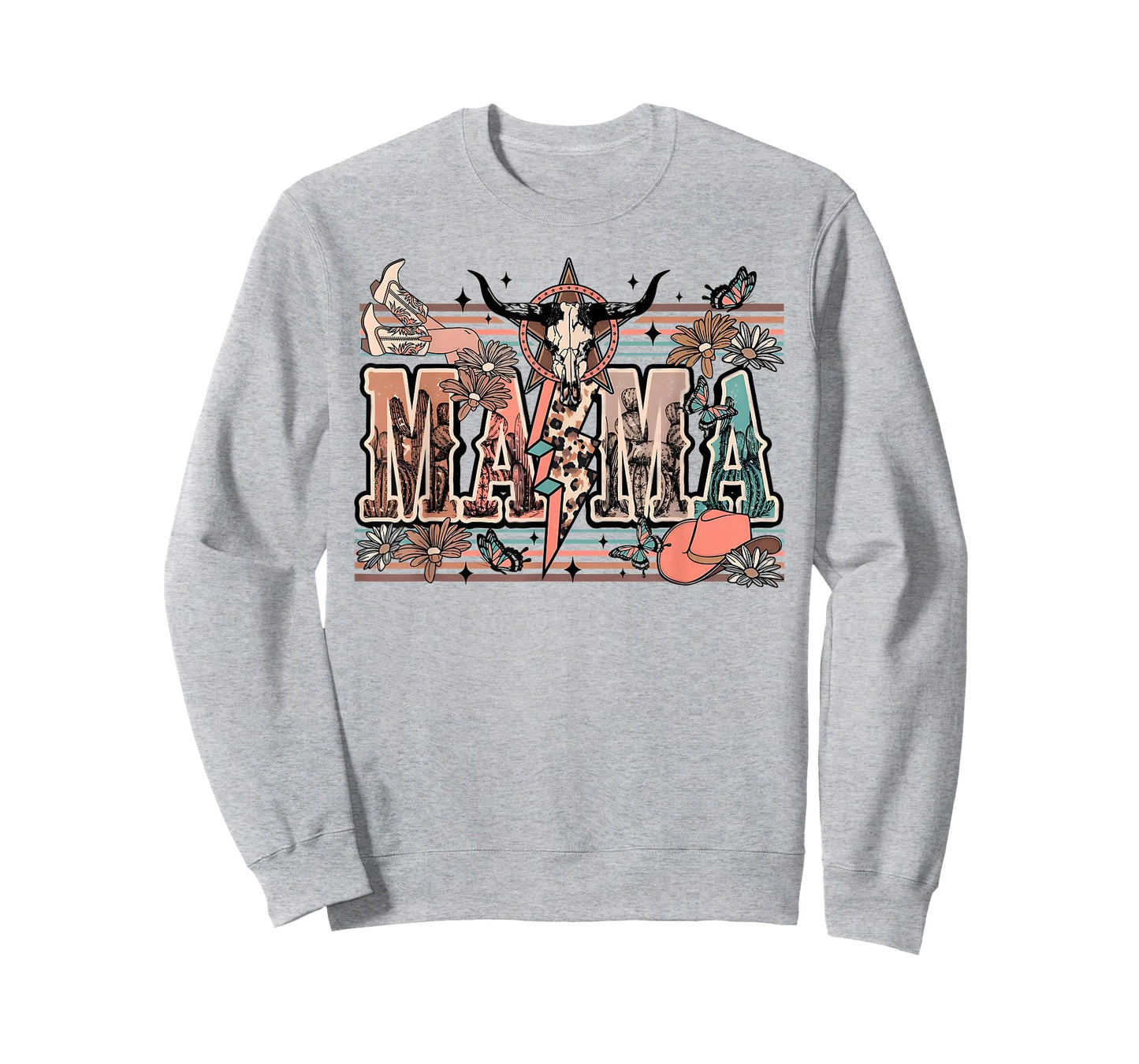 Mama Western Country Cow Skull Cowhide Mom Hippies Mama T-Shirt