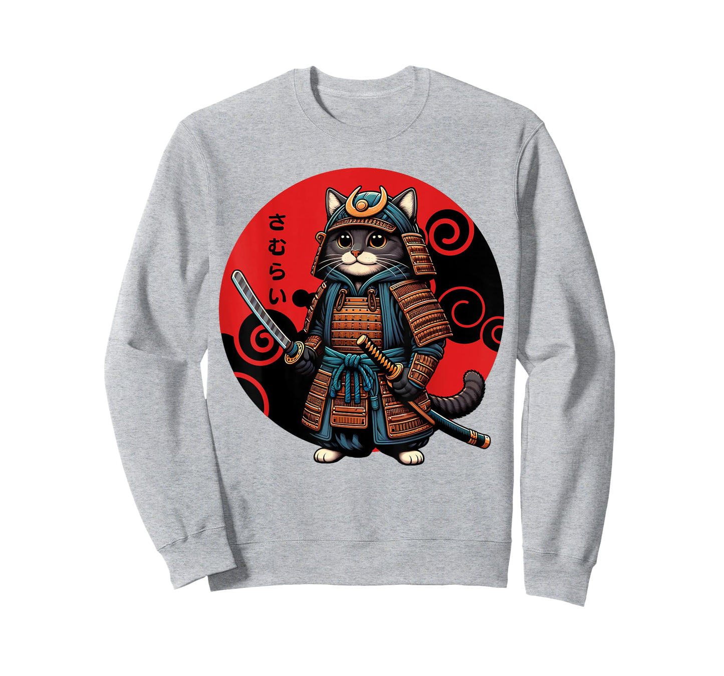Funny Cute Samurai Cat Japanese Parody Katana Fighter Anime T-Shirt for Men Women Kids