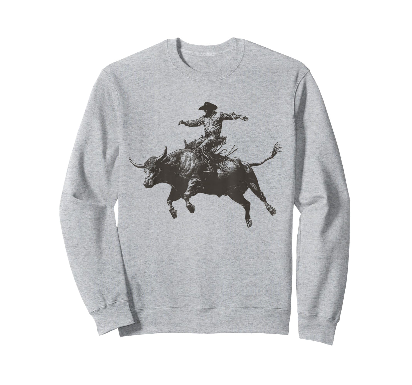 Vintage Cowboy Festival Country Music Concert Grey Cowboy Riding Bull T-Shirt - Unisex-Adults & Kids - Short Sleeve - Classic Fit - Crew Neck - Small