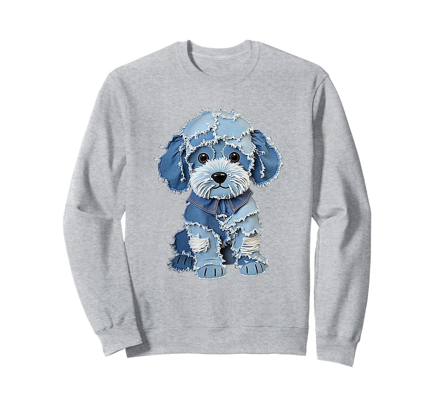 Retro Funny Denim Patch Animal Dog Print T-Shirt