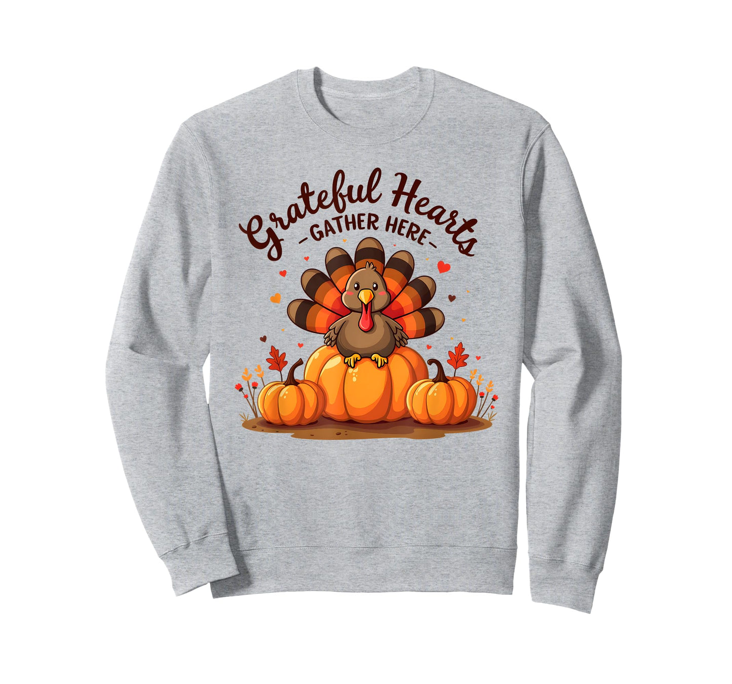 Grateful Hearts Gather Here Cute Thanksgiving Turkey Pumpkin T-Shirt