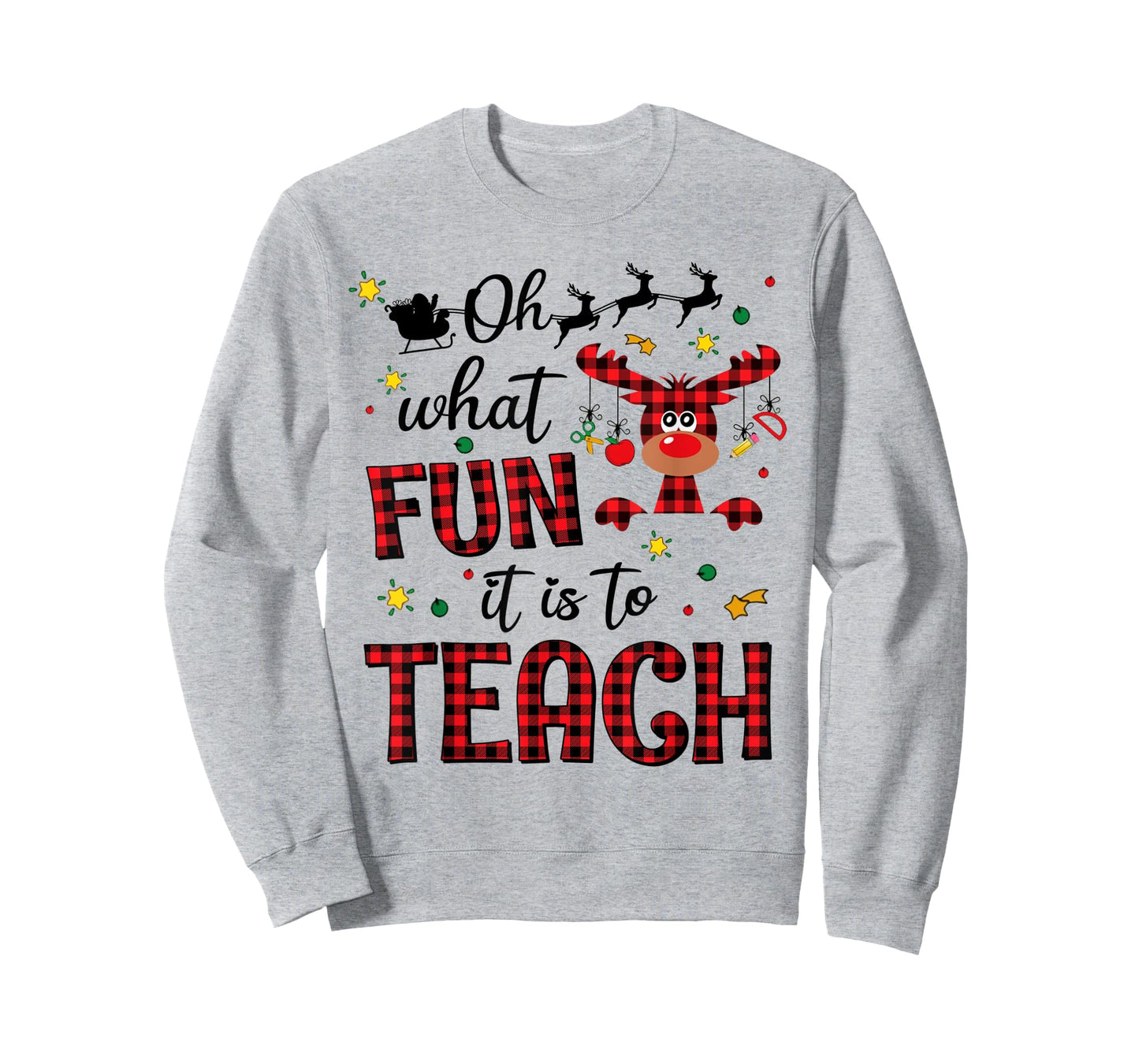 Teachers Oh What Fun It Is To Teach Cute Red Plaid Reindeer T-Shirt