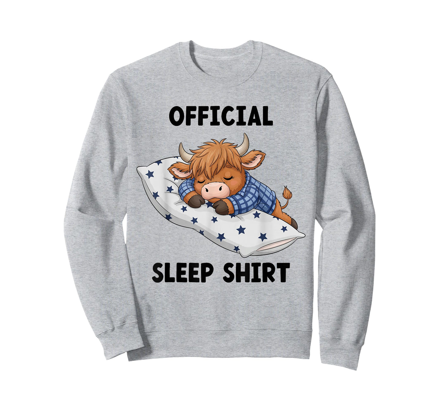 Sleepy Highland Cow in Pajamas with Stars Pillow T-Shirt