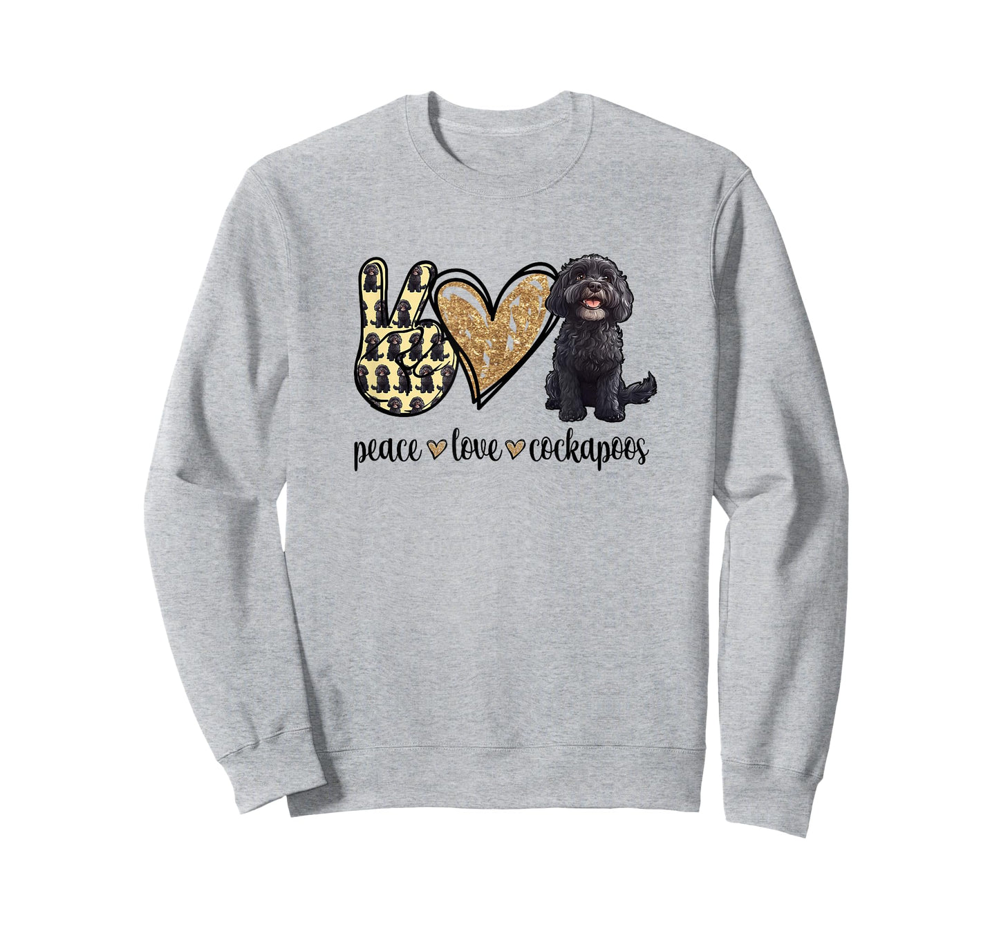 Womens Cute Illustration Peace Love Black Cockapoo Lover T-Shirt