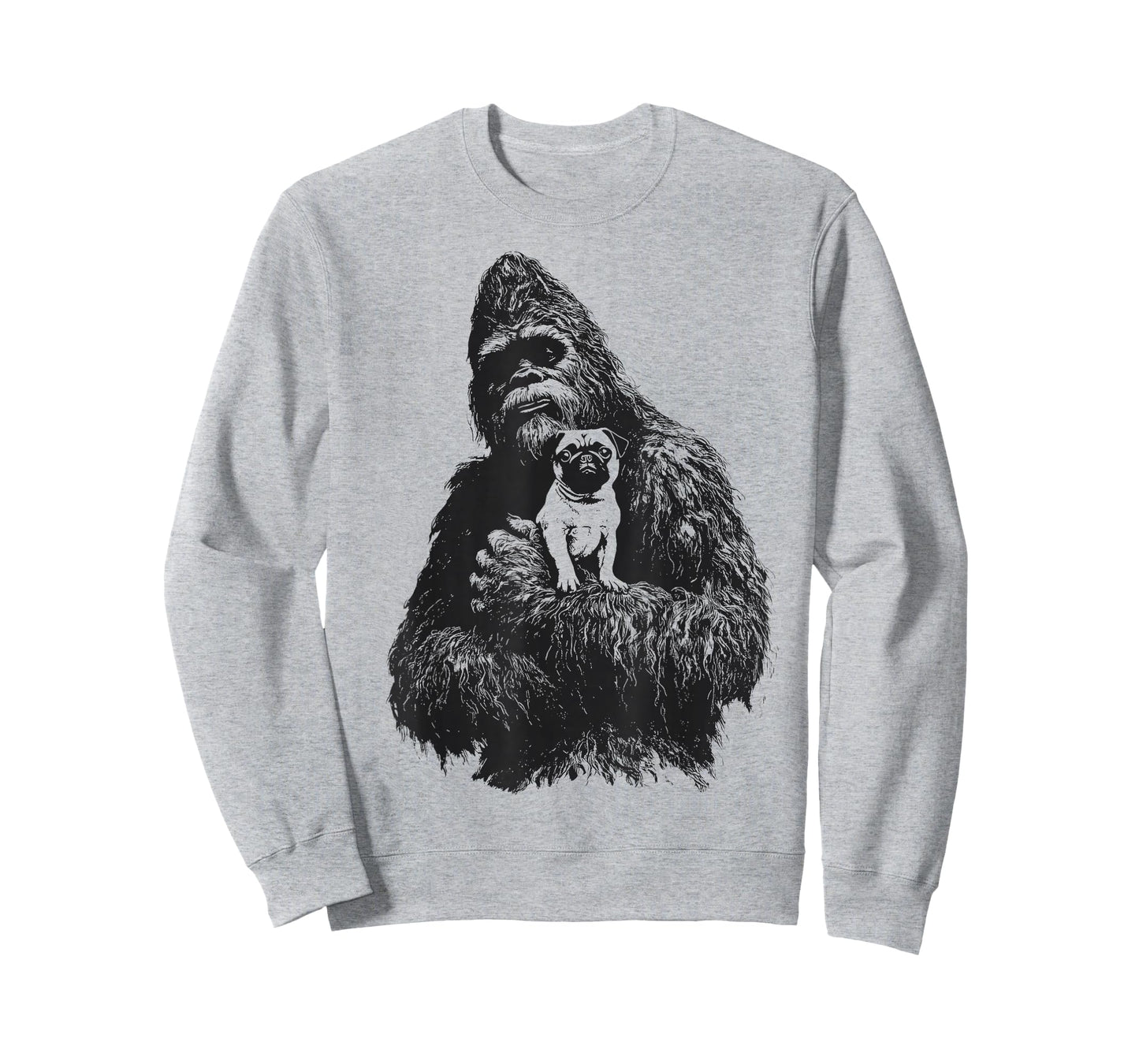 Bigfoot and Pug Sasquatch Dog Lover Funny Cryptid Animal T-Shirt