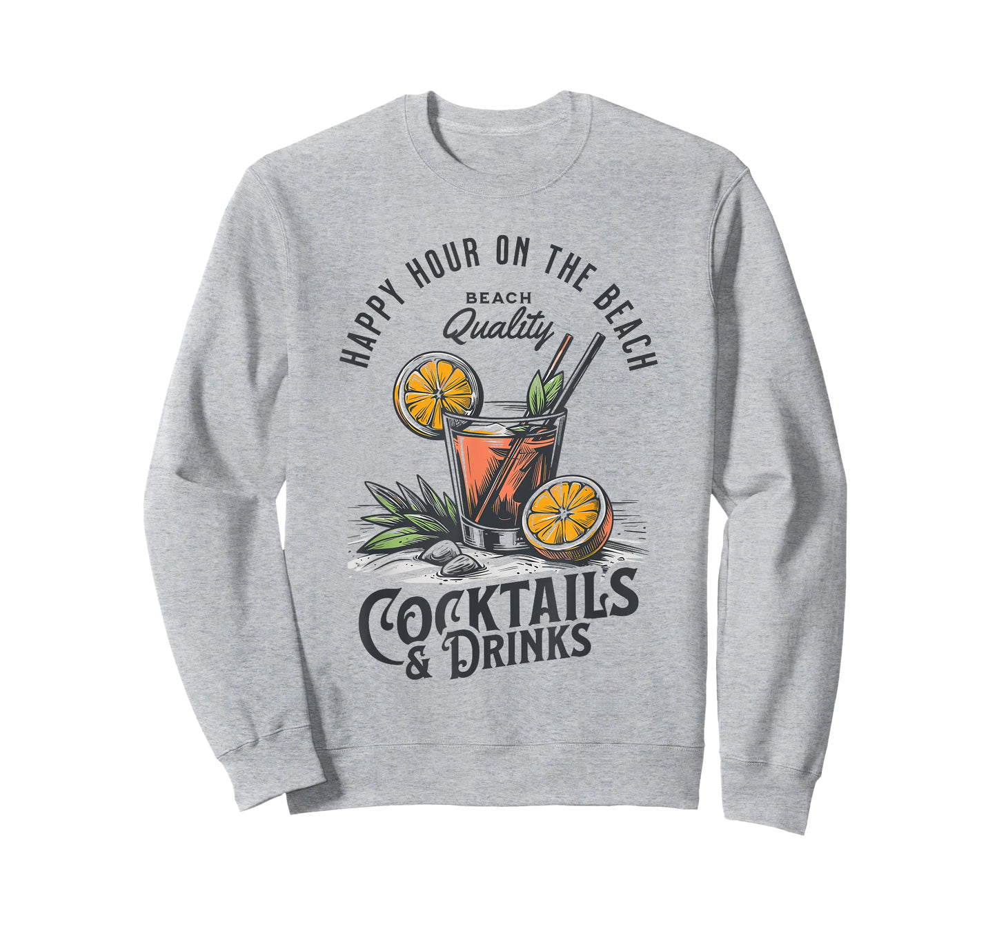 Happy Hour Cocktail Glass with Orange Palm Leaves Beach Bar T-Shirt