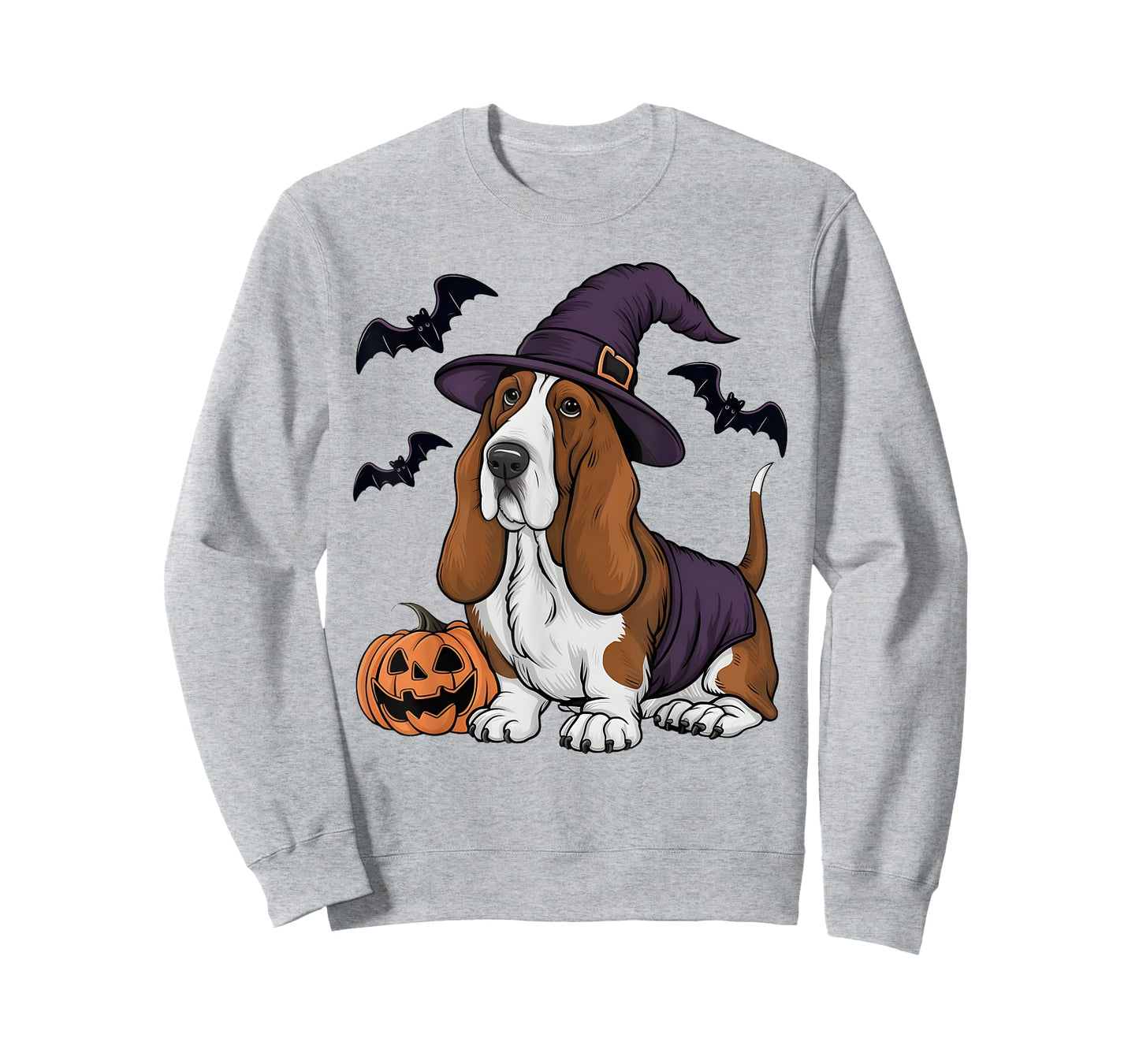 Pumpkin Bat Witch Costume Basset Hound Dog Halloween T-Shirt