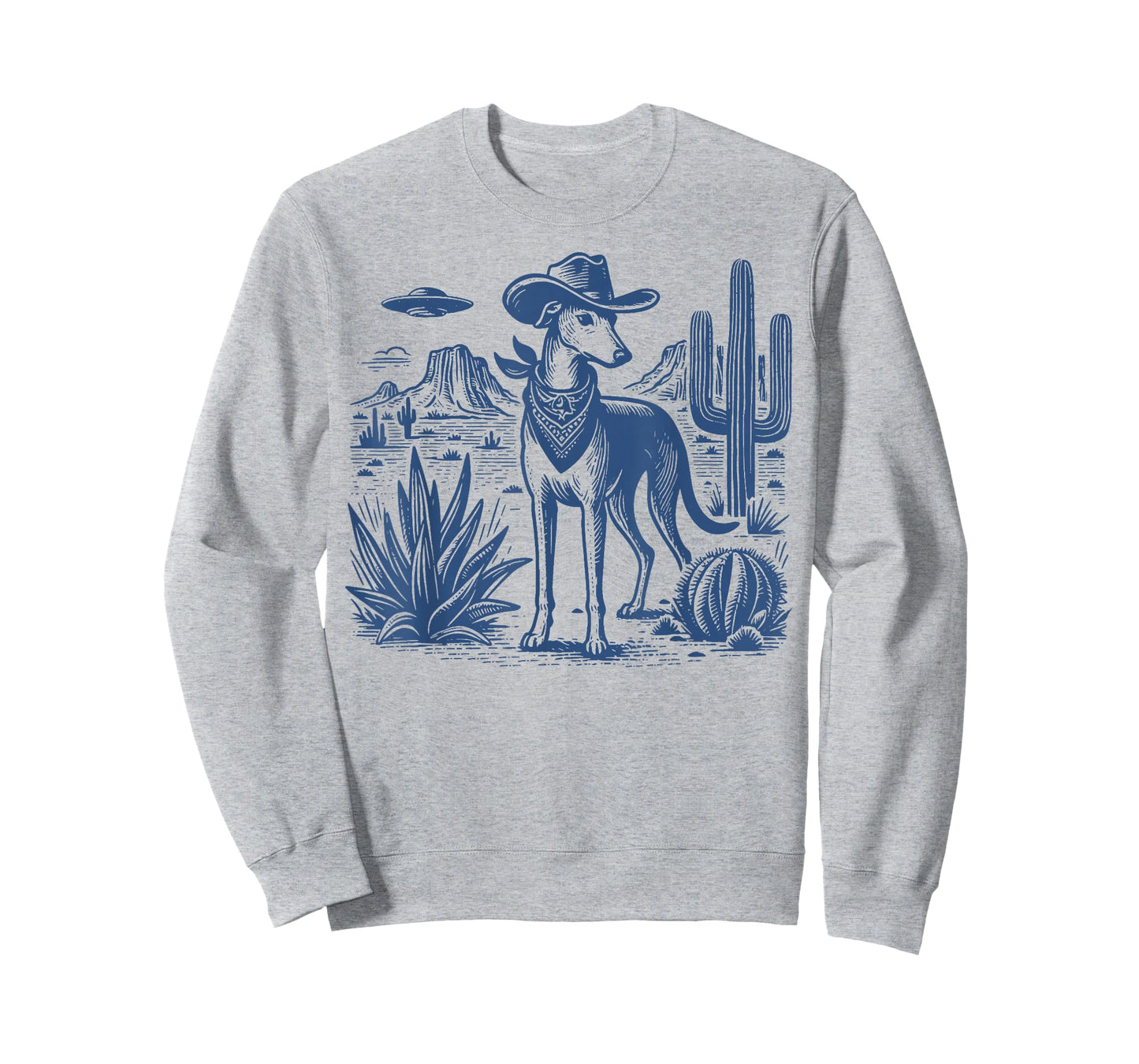 UFO Greyhound Western Alien Vintage 90s Whippet Cowboy Dog T-Shirt