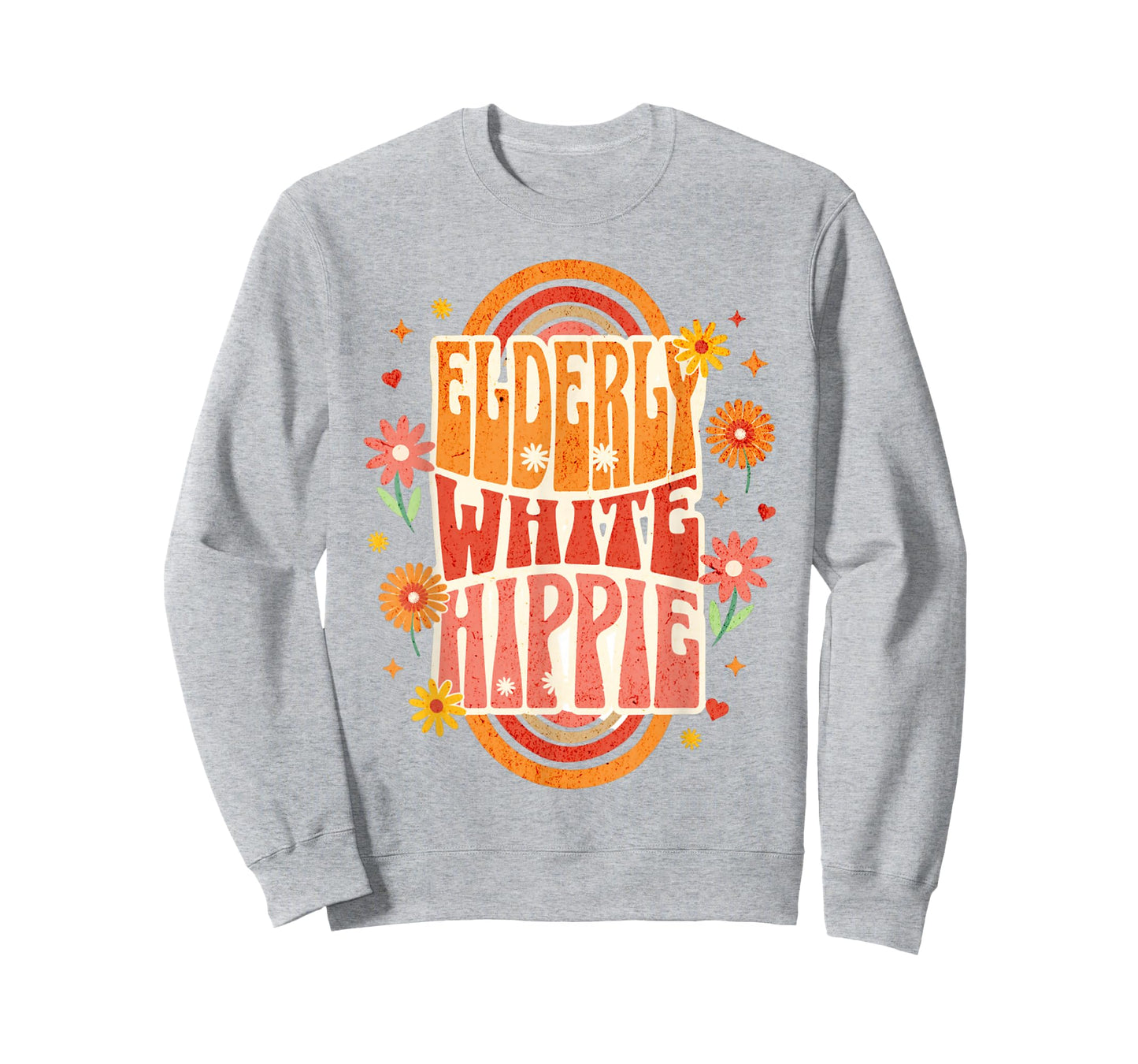 Elderly White Hippie Floral Retro Style Tee for Seniors T-Shirt