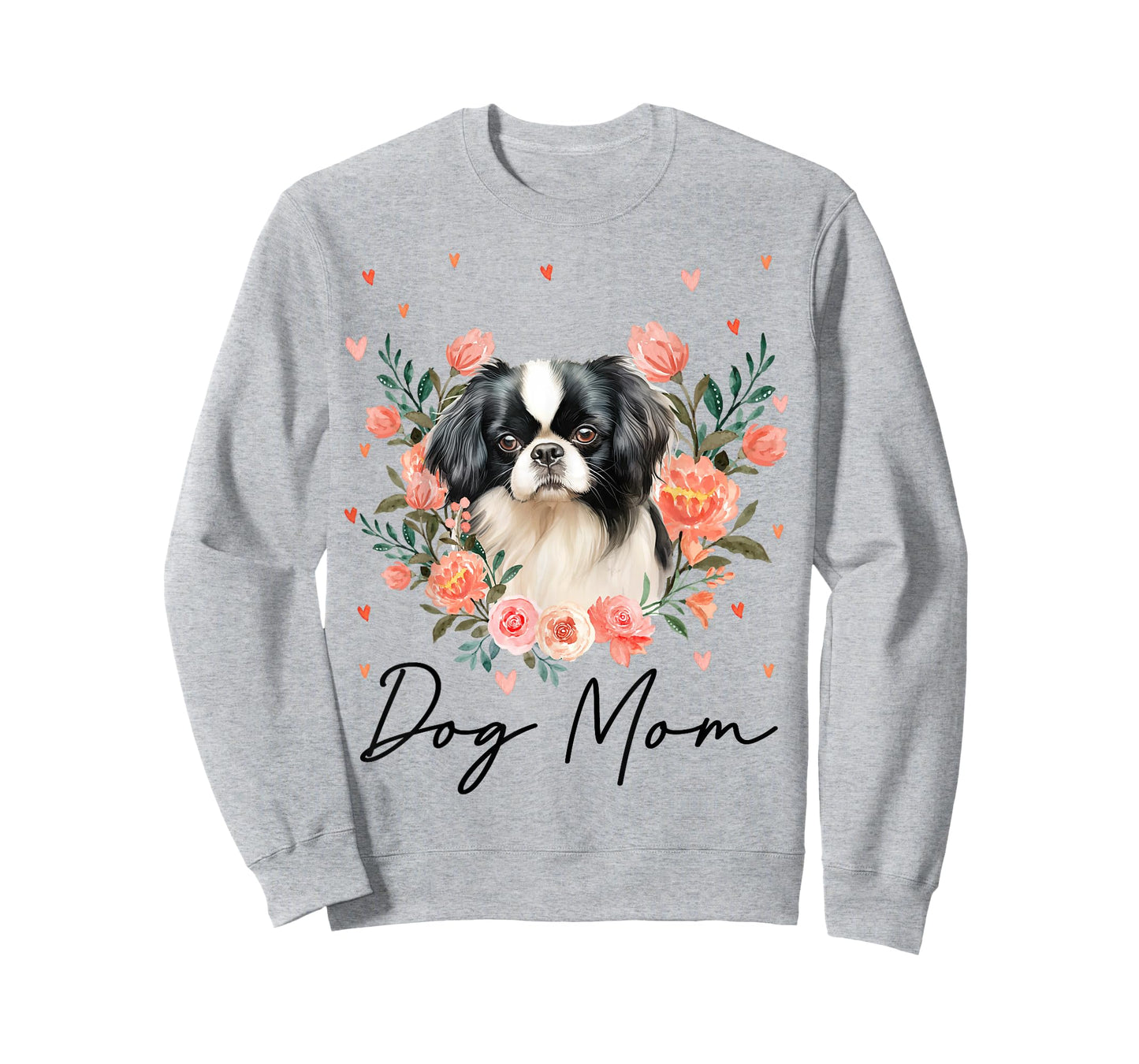 Womens Cute Japanese Chin Mom Flower Dog Lover T-Shirt