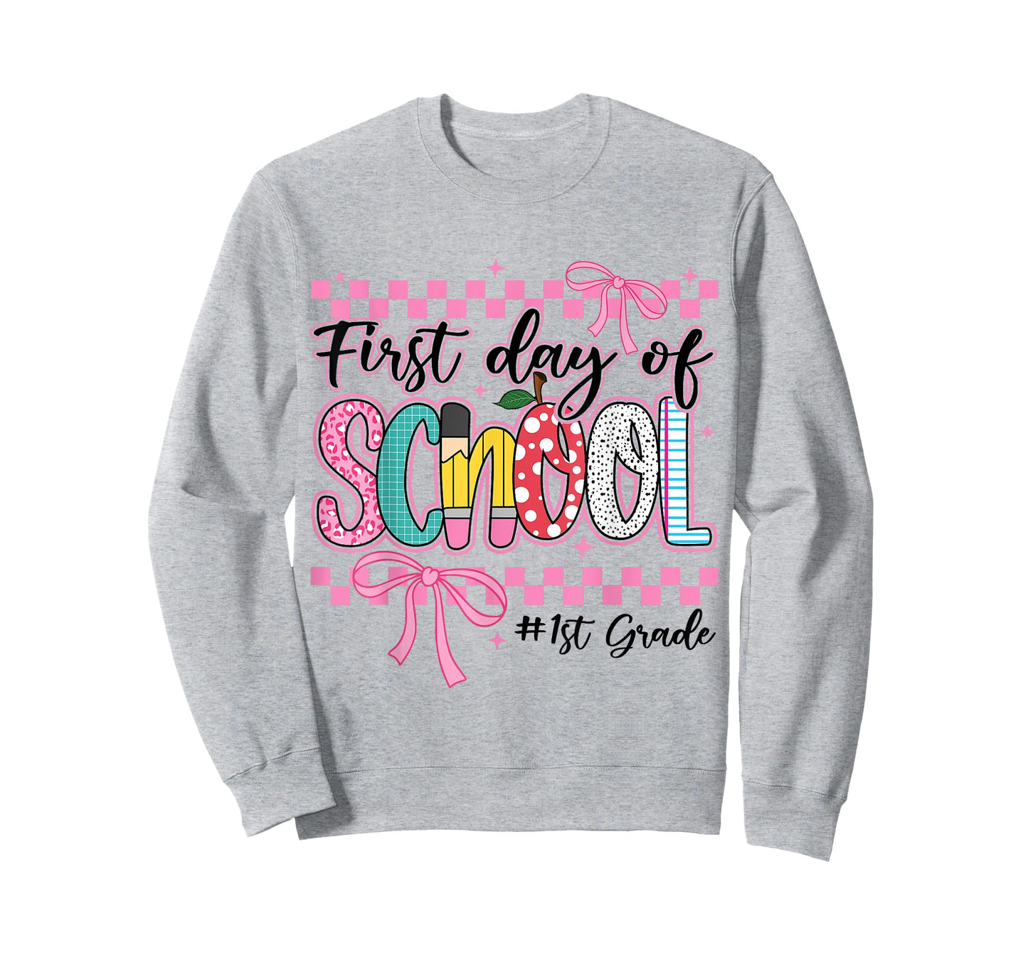 First Day of 1st Grade Kids Girl Bow Back To School Retro. T-Shirt