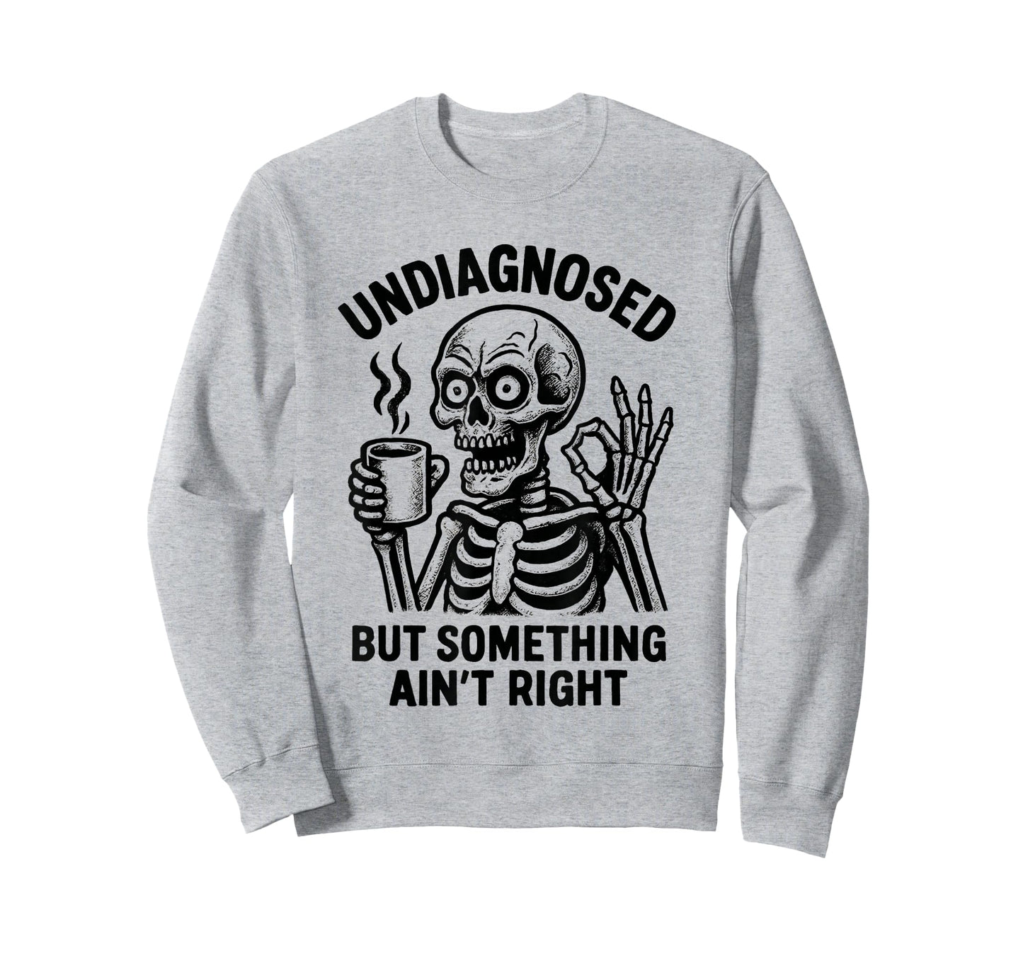 Comical Skeleton with Coffee Vintage Illustration T-Shirt
